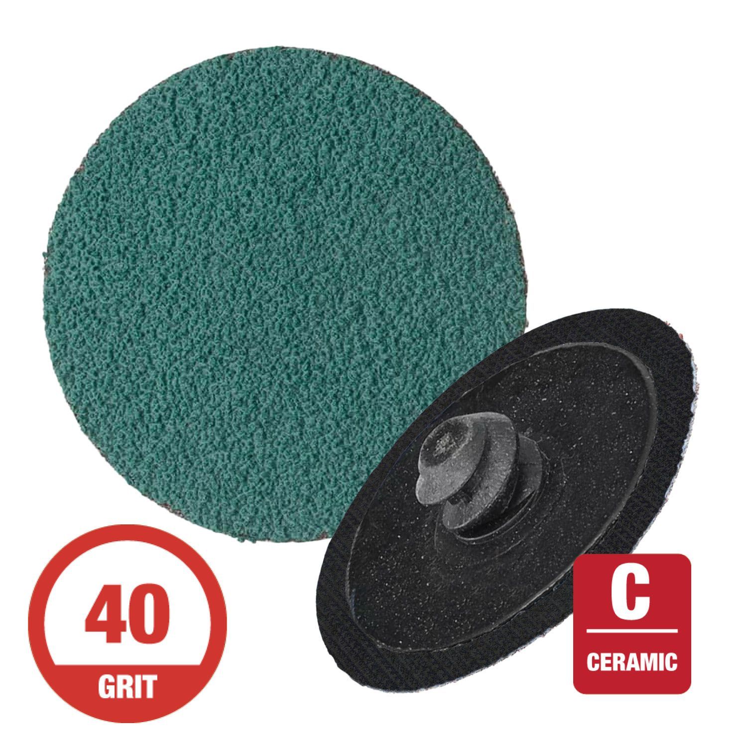 3M Green Corps 2" Roloc TR Disc 36525, 40G Ceramic - 25 Per Box