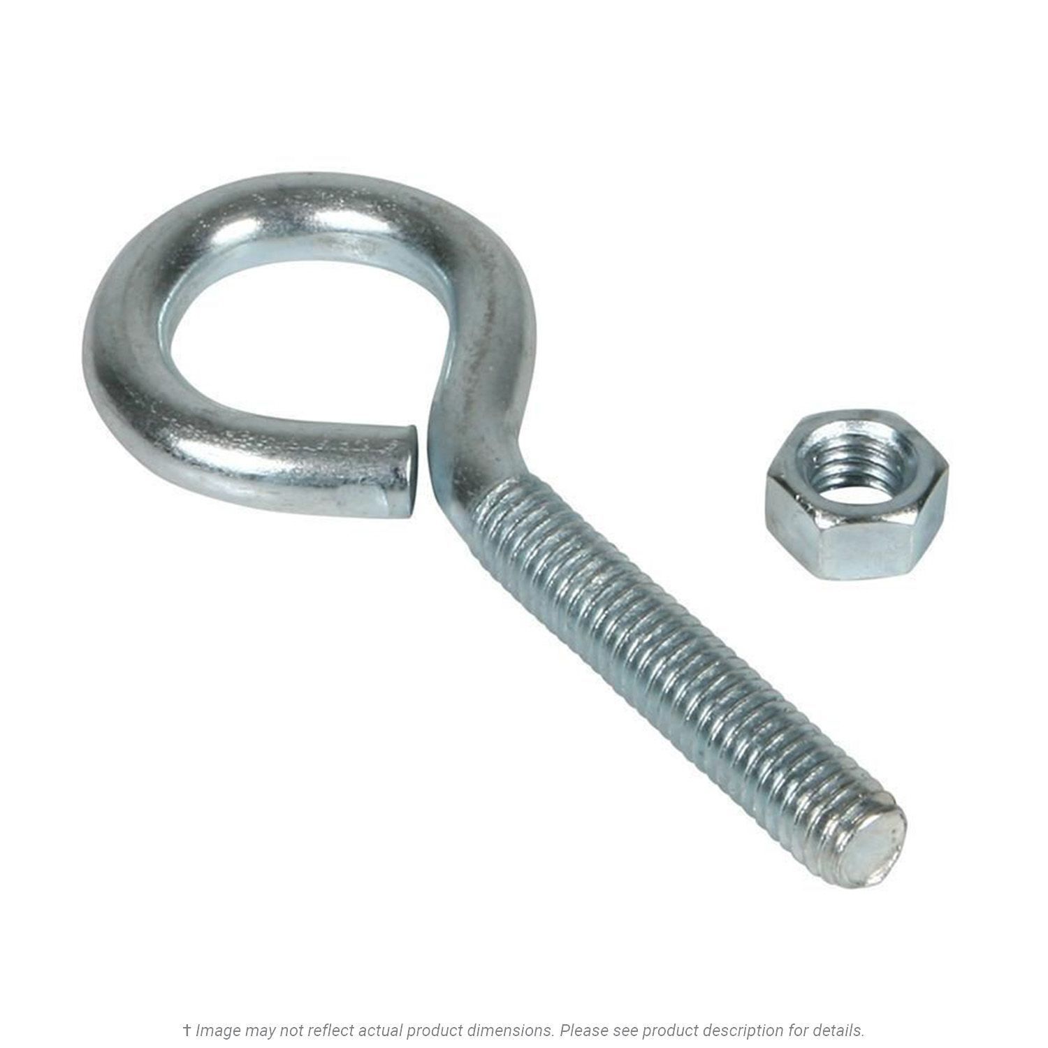 1/4-20 x 4" OAL Zinc Plated Bent Wire Eyebolt with Nut - 20 per Box
