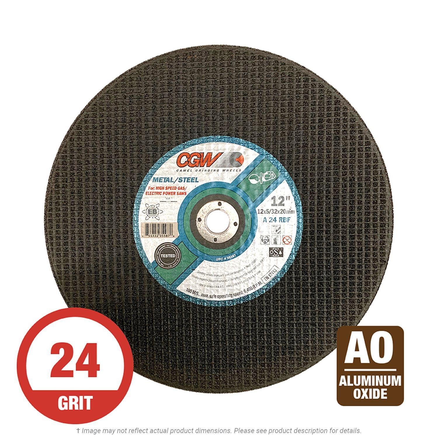 CGW 35587 High Speed 12" x 5/32" x 20mm Metal Cut-Off Wheel 24G DR AO 10 per Box