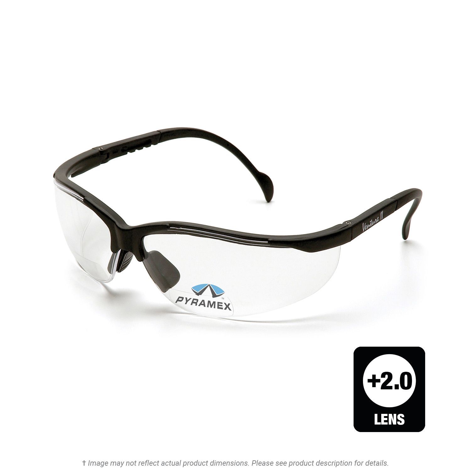 V2 Readers Clear +2.0 Lens/Black Frame Safety Glasses