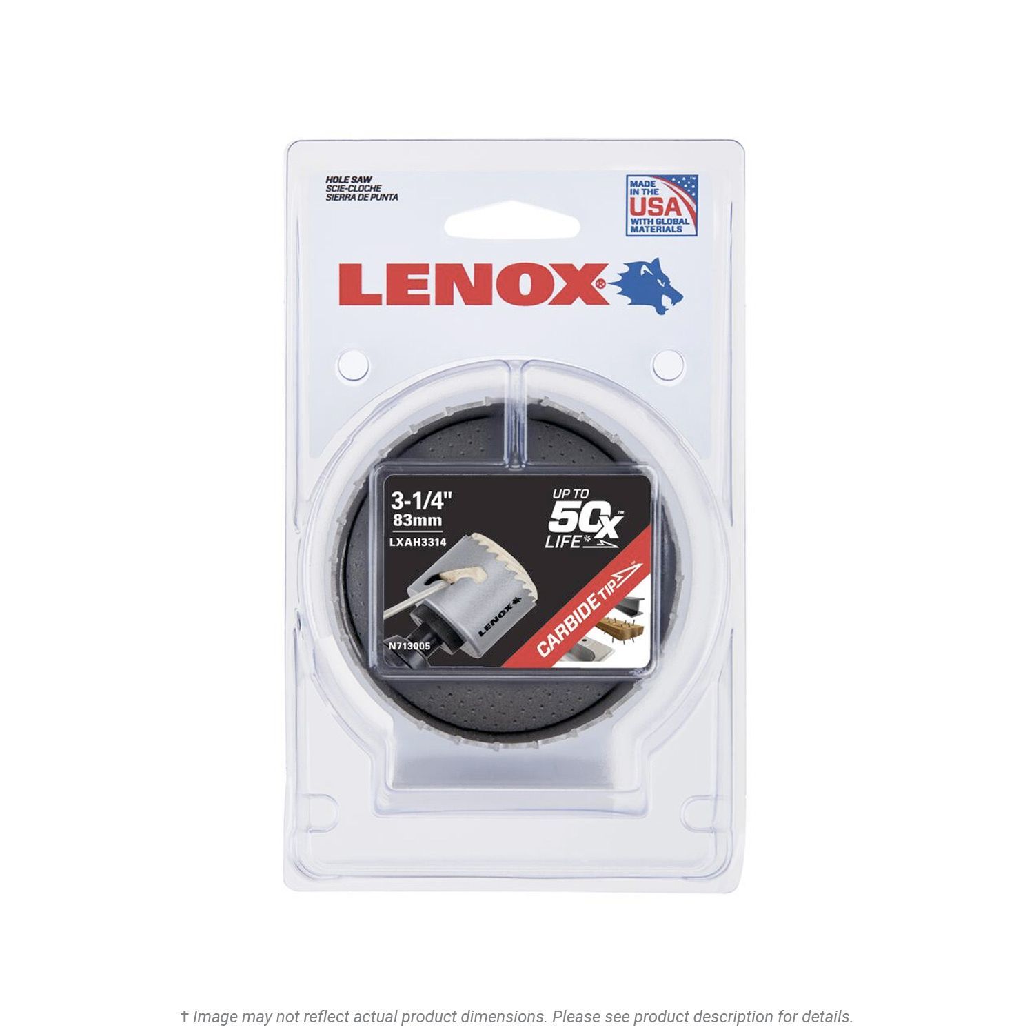 Lenox 3-1/4" Carbide Tipped Hole Saw, LXAH3314