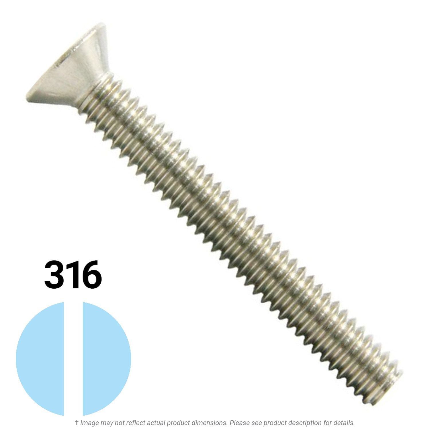 #10-32 x 1/2" Stainless Steel Slotted Flat Head Machine Screw 316