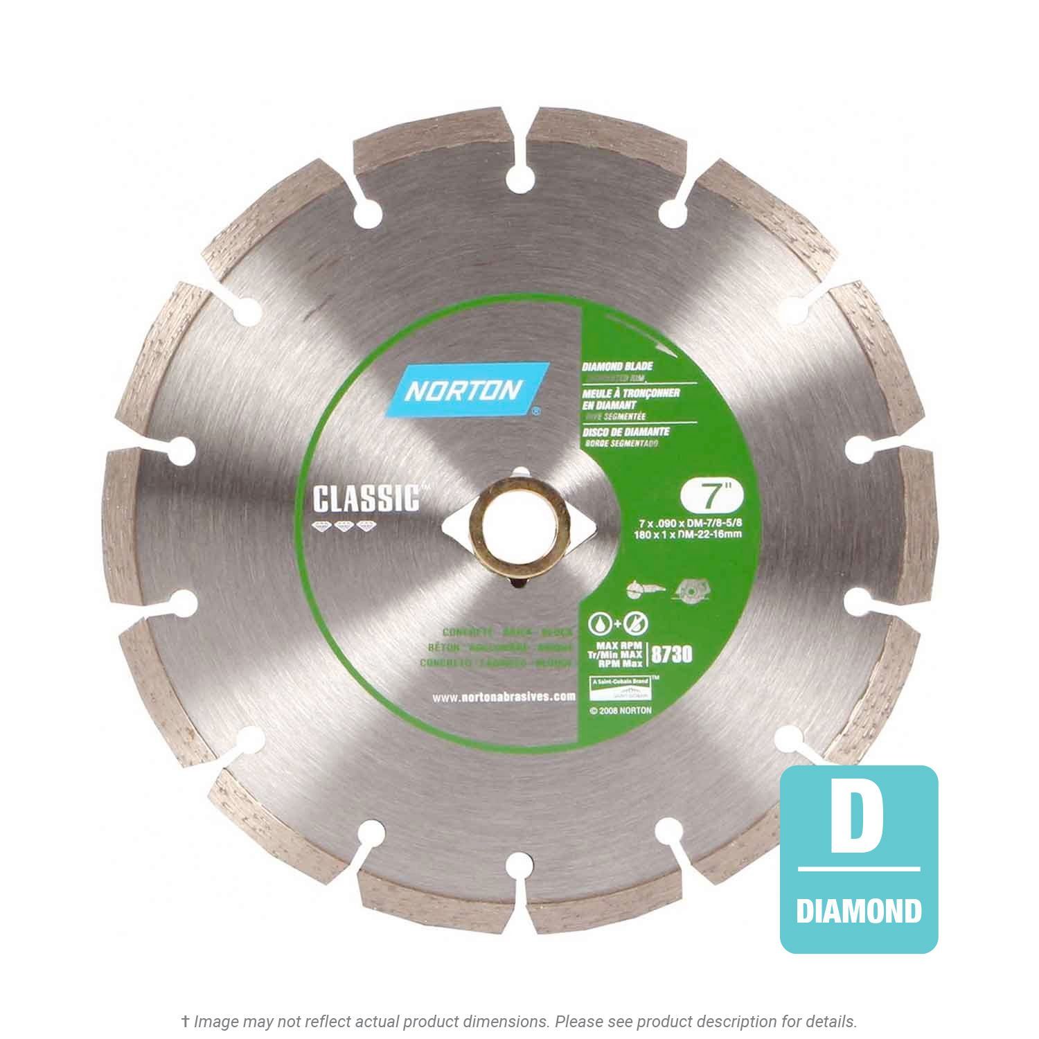 Norton Clipper 7" x .090" x DM 7/8"- 5/8" Dry Diamond Blade