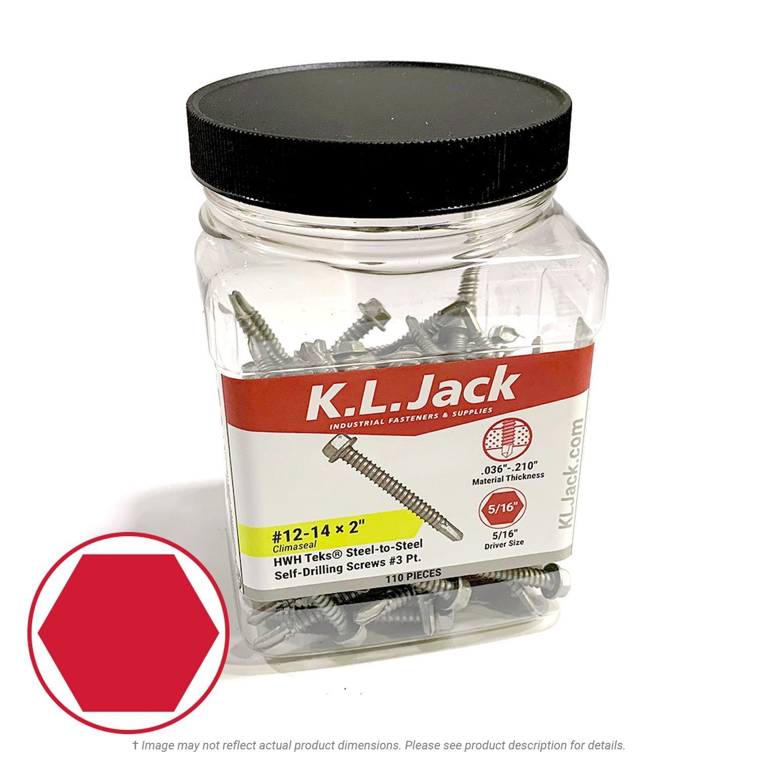 12 x 2" Ceramic Coated Hex Washer Head Tek Screws 110 Per Jar K.L
