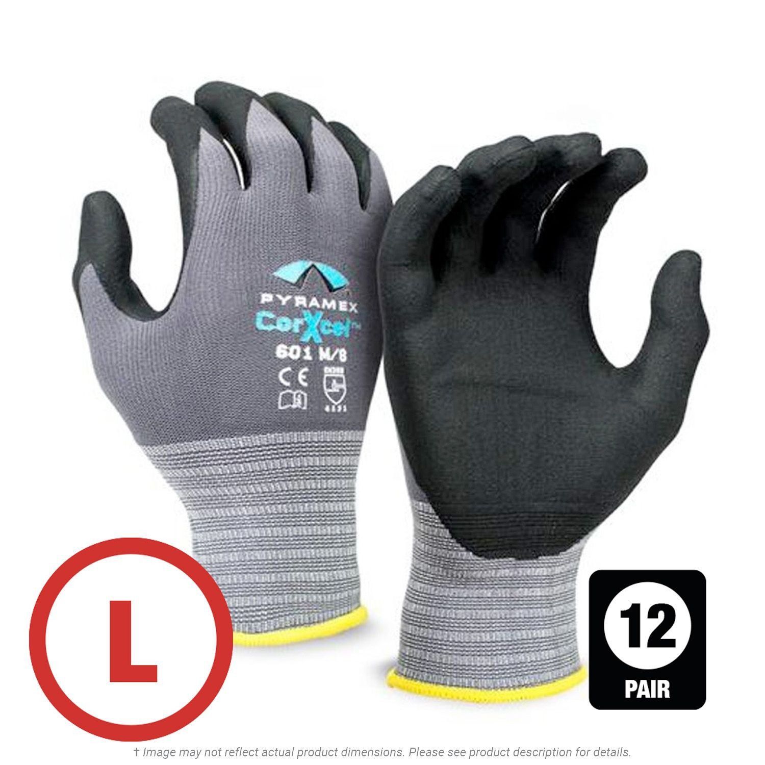 Pyramex CorXcel GL601 Micro-Foam Nitrile Gloves, Large - 12 pair per bag