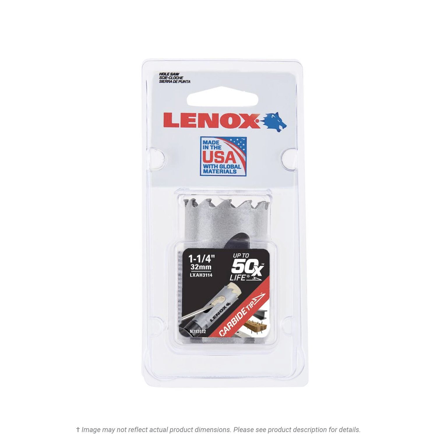 Lenox 1-1/4" Carbide Tipped Hole Saw, LXAH3114