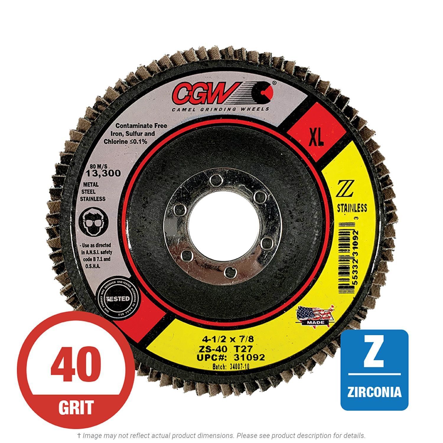 41/2" x 7/8" Zirconia Aluminum Oxide XL Flap Disc 40 Grit K.L. Jack