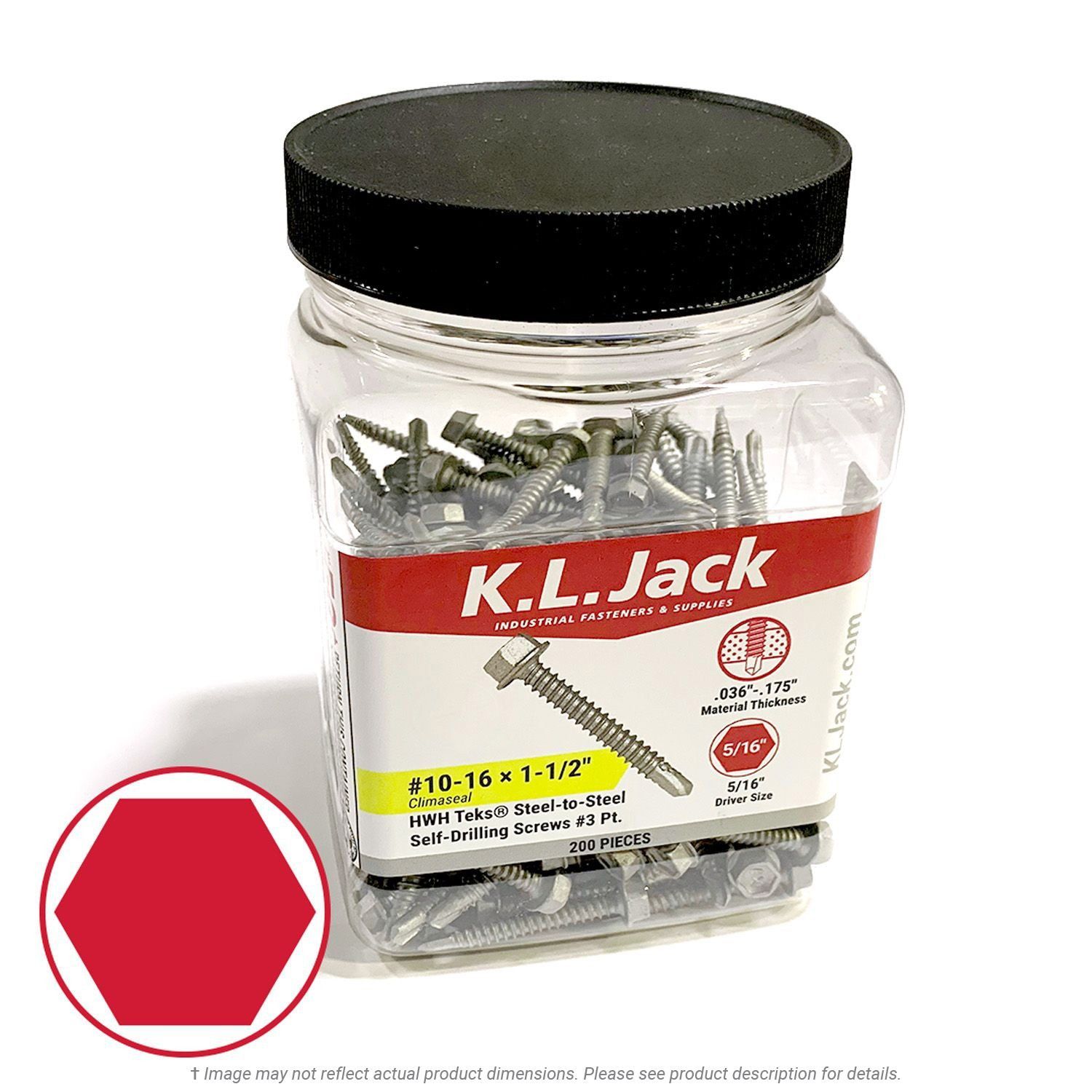 #10 x 1-1/2" Ceramic Coated Hex Washer Head Tek Screws - 200 Per Jar