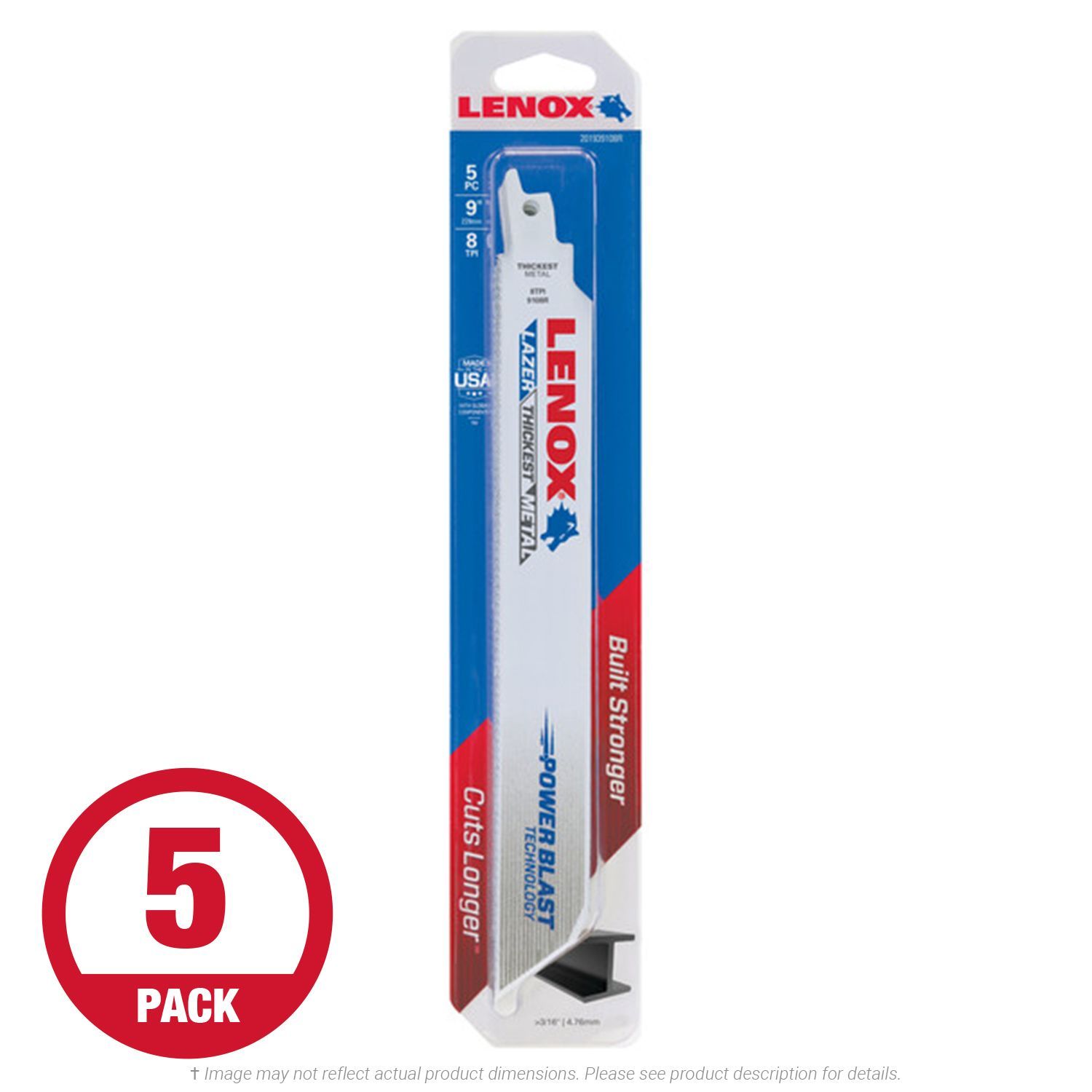 Lenox Lazer 9108R Heavy Duty 9" x 8 TPI Recip Saw Blade For Metal, 5-Pack