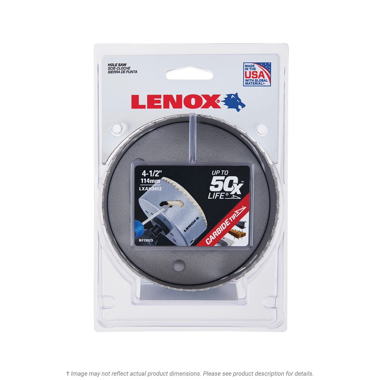 Lenox 4-1/2" Carbide Tipped Hole Saw, LXAH3412