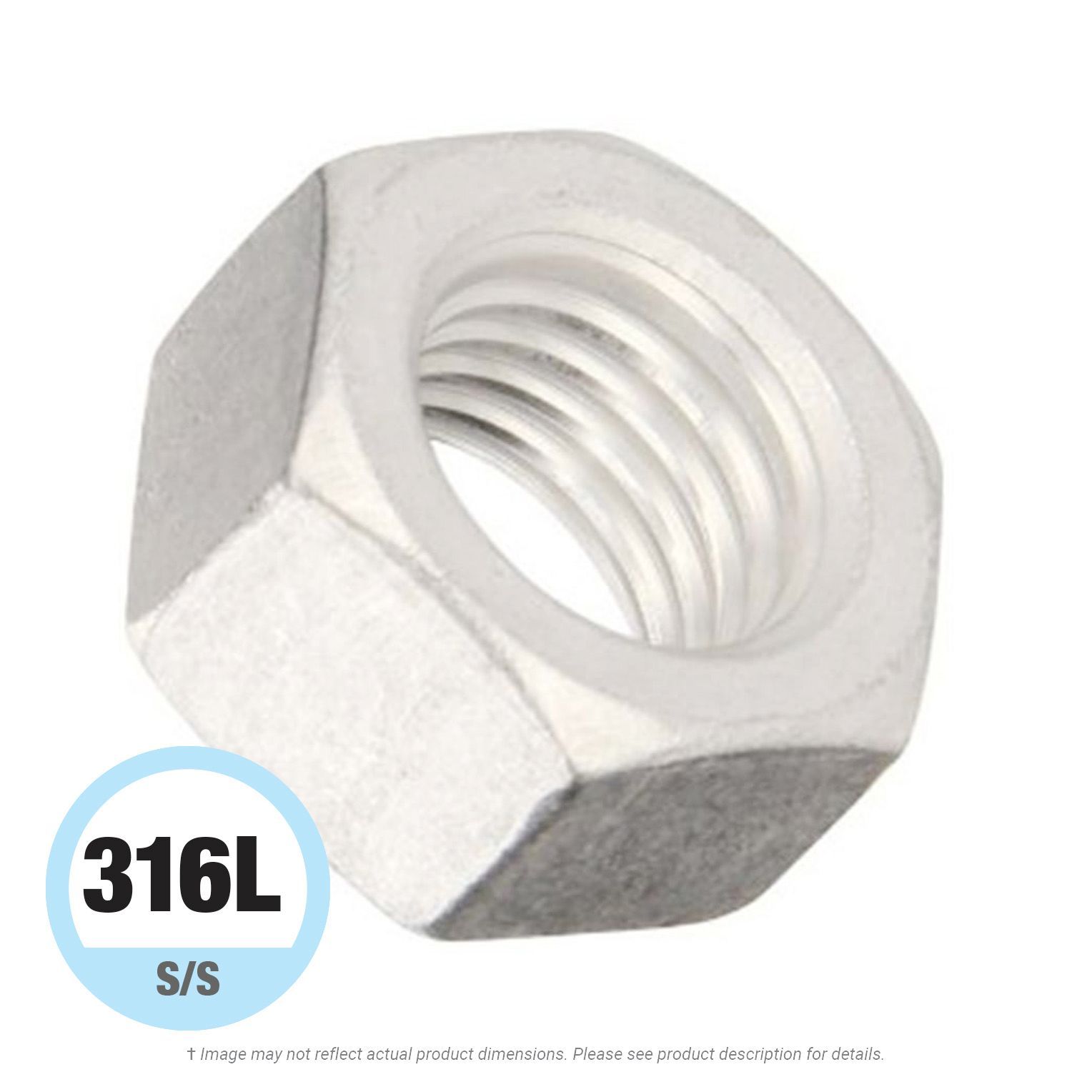 1/2"-13 Stainless Steel Finish Hex Nut 316L