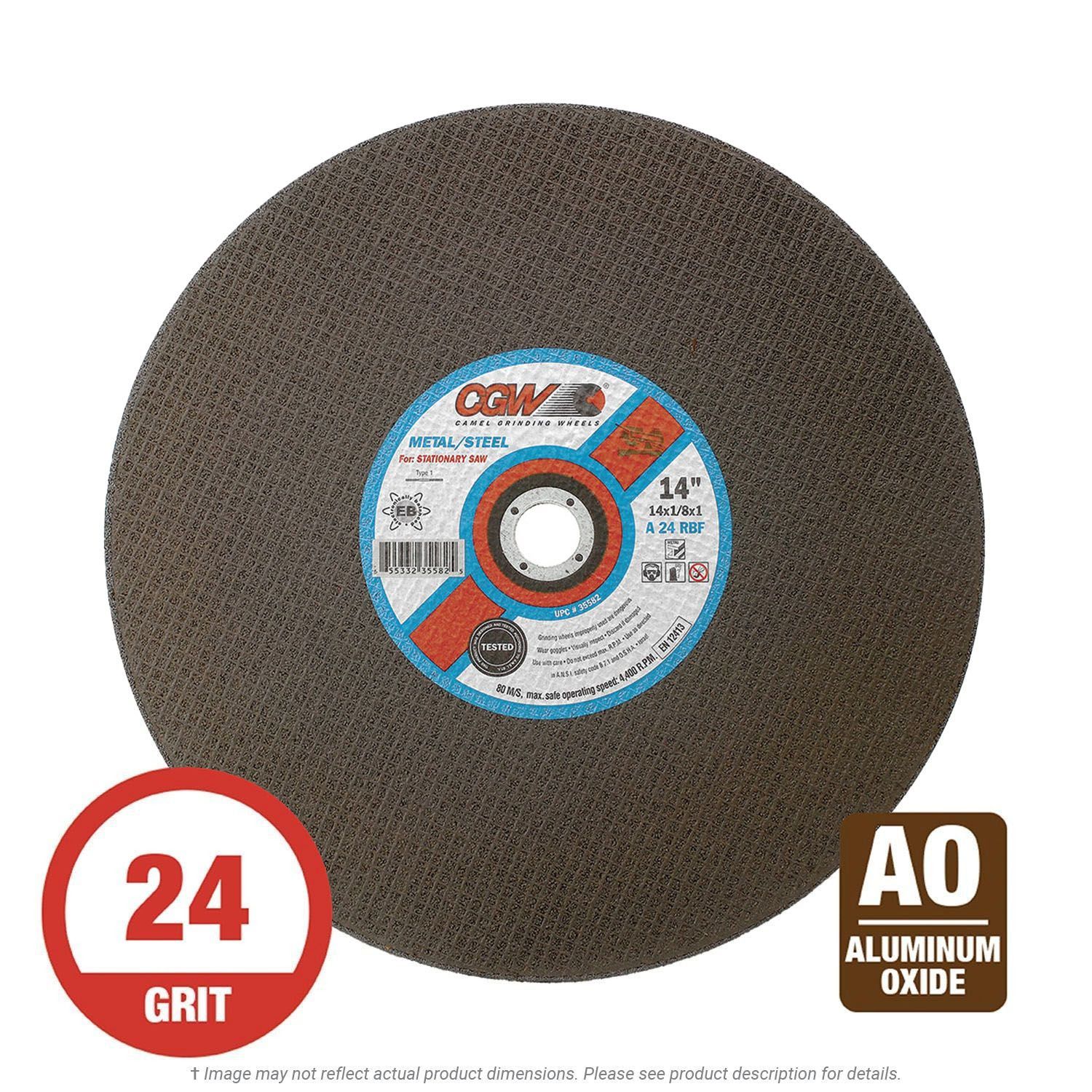 CGW 35582 Stationary Saw 14" x 1/8" x 1" Metal Cut-Off Wheel 24G AO 10 per Box