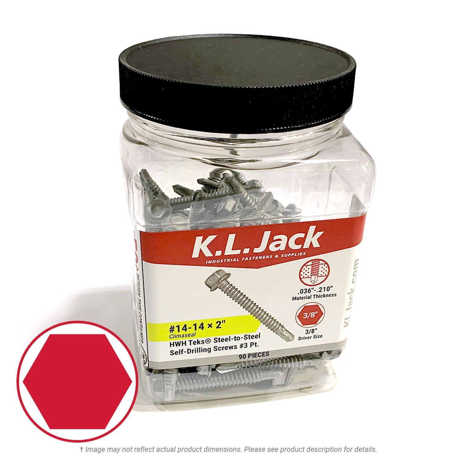 #14 x 2" Ceramic Coated Hex Washer Head Tek Screws - 90 Per Jar