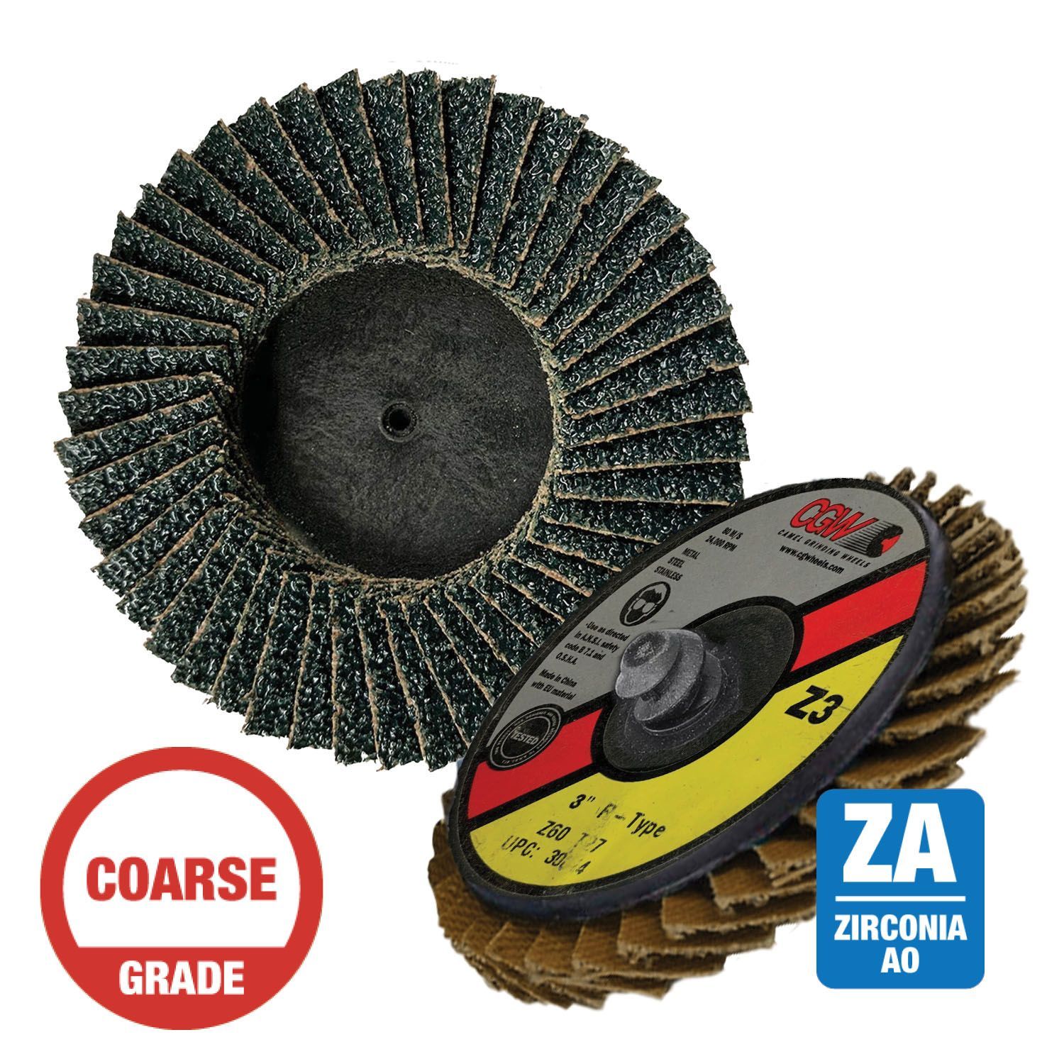 CGW 30014 Z3 Mini 3" Flap Disc Roll-On Arb. T27 60G Zirconia 10 per Box