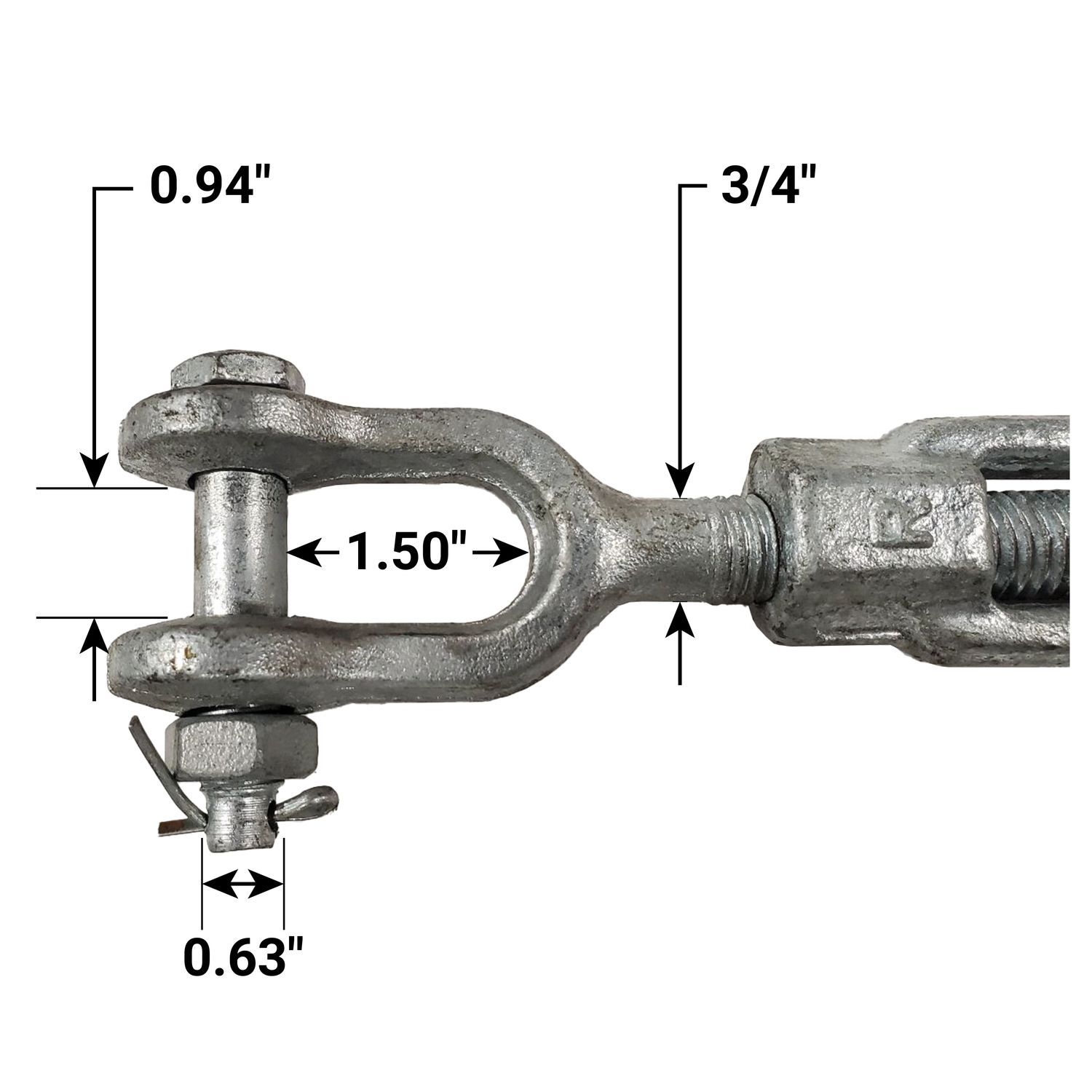 3/4" x 12" Hot Dip Galvanized Jaw & Jaw Turnbuckle