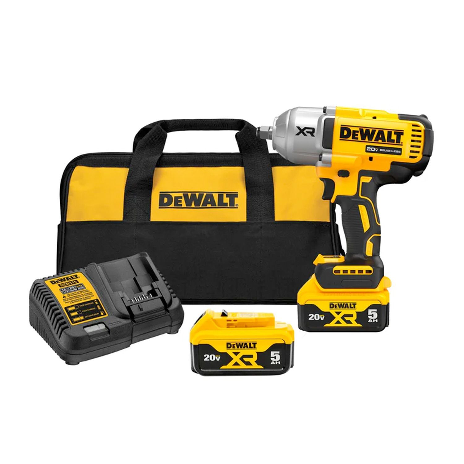 DeWalt 20V MAX XR 1/2" High Torque Impact Wrench with Hog Ring Anvil - 2 Battery Kit