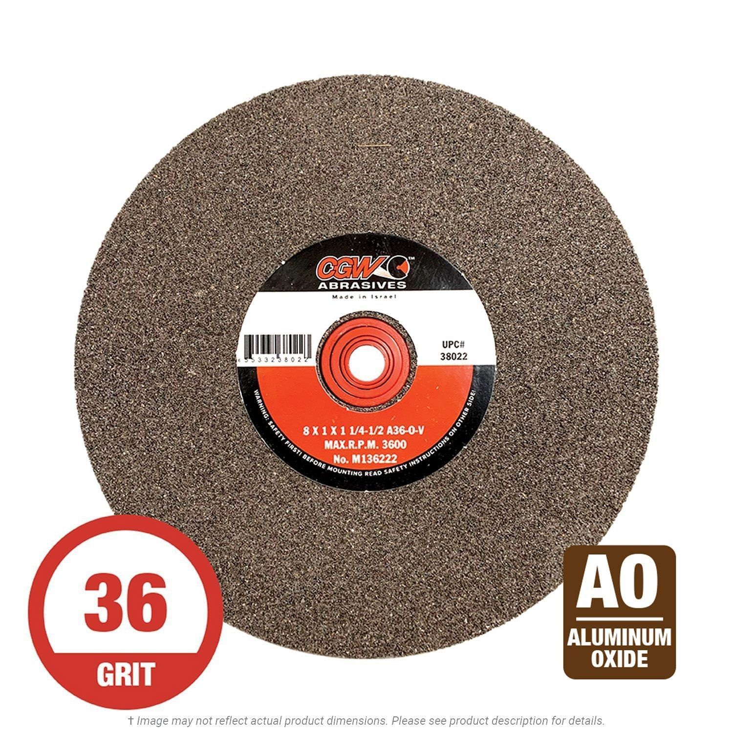 CGW 38022 Bench Grinding Wheel 8" x 1" x 1-1/4" Arb. A36-O-V Brown
