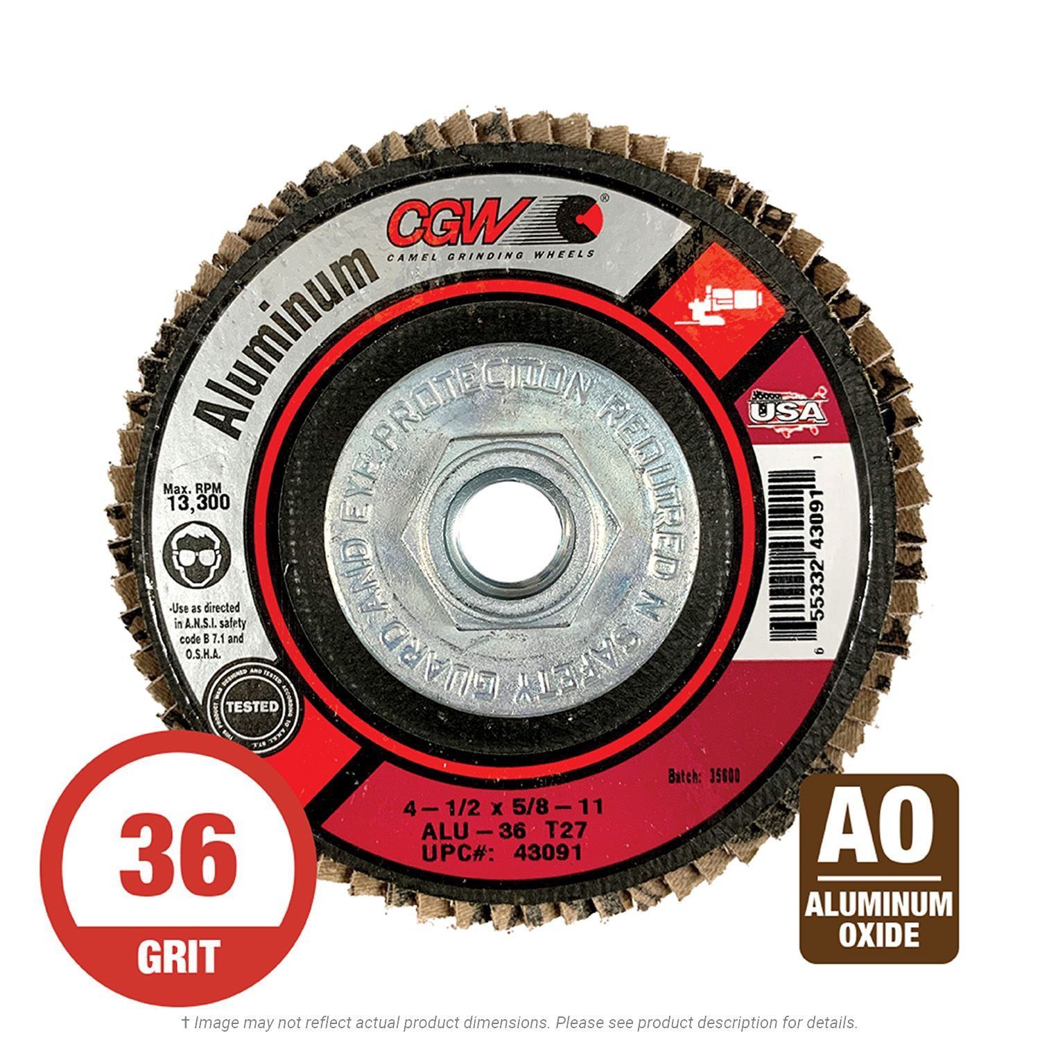 CGW 43091 Alum. Grinding Flap Disc 4-1/2" x 5/8-11 T27 36G Alum Oxide 10 per Box