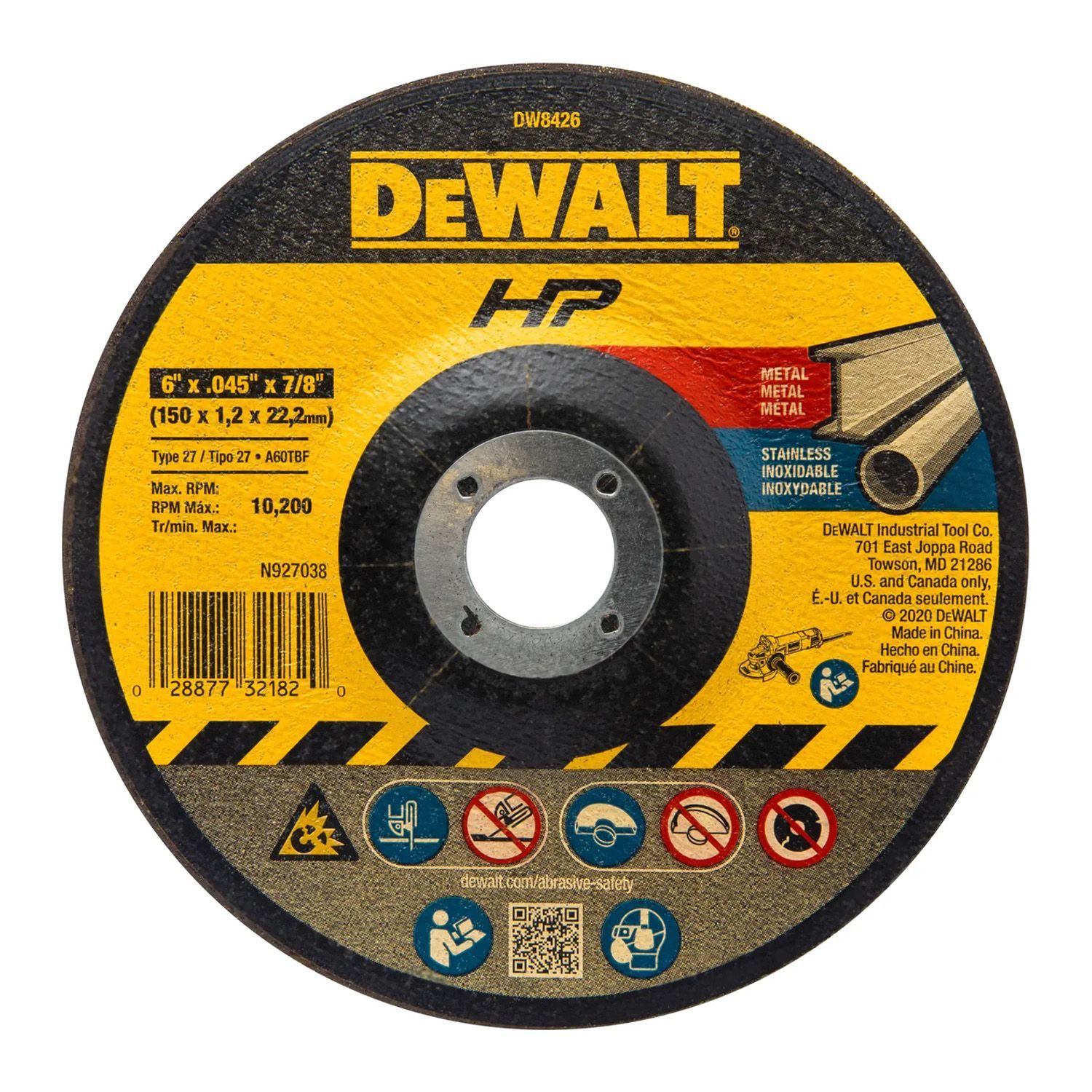 DeWalt DW8426 6" x .045" x 7/8" T27 High Performance Cutting Wheel - 25 per Box