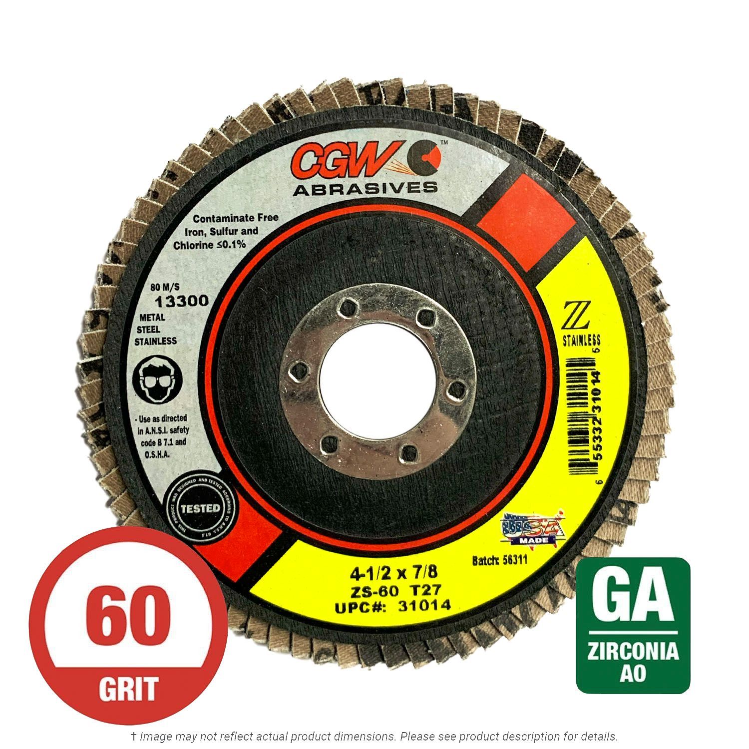 CGW 31014 Z-Stainless Flap Disc 4-1/2" x 7/8 T27 60G Zirconia 10 per Box