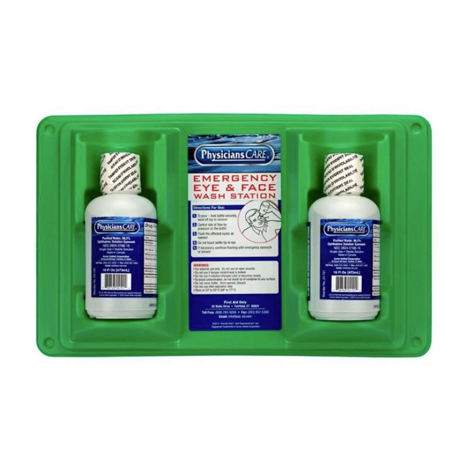Physicians Care 24-102 Wall-Mount Eyewash Station w/ Dual 16 oz. Bottles