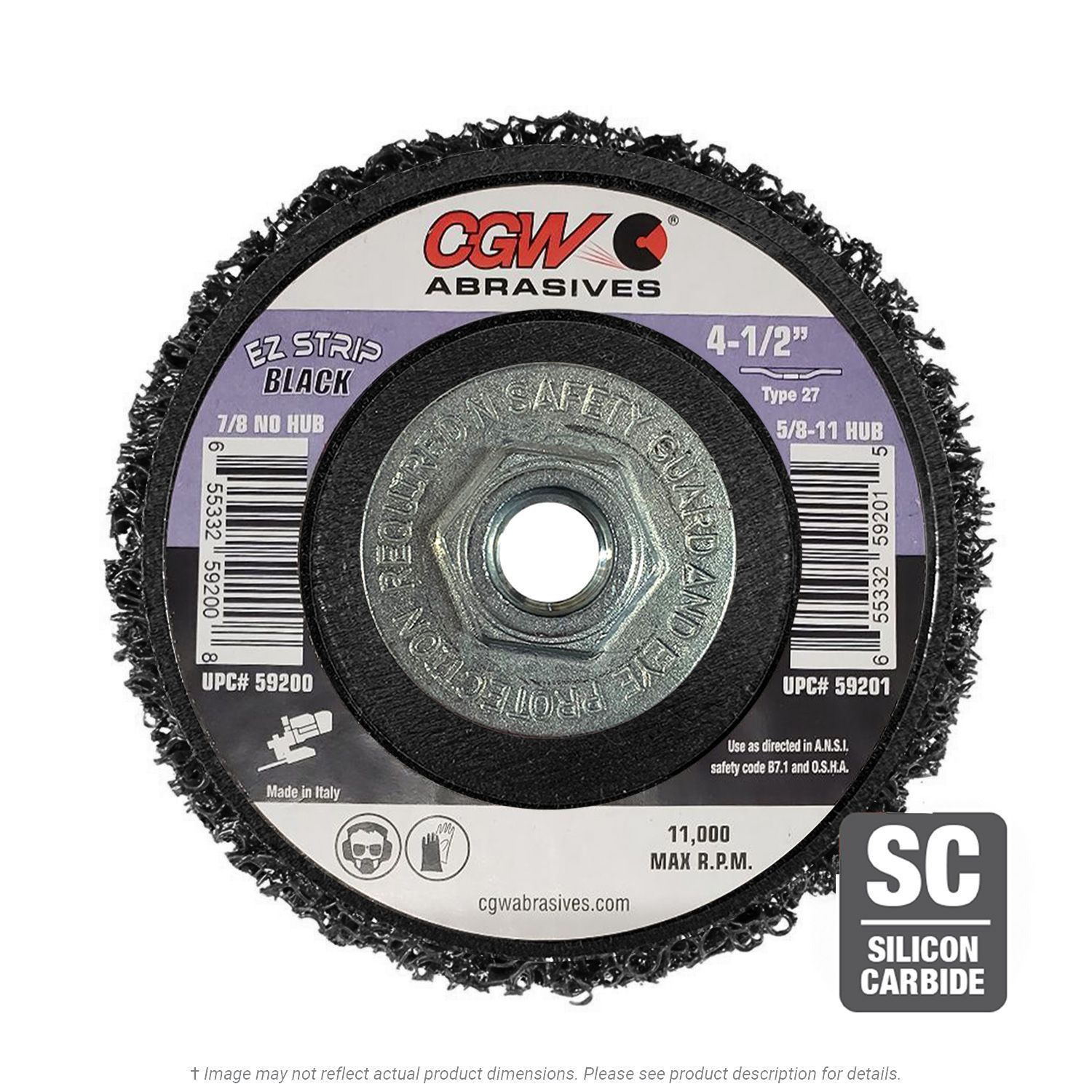 CGW 59201 EZ Strip Wheel 4-1/2" x 5/8-11" Sil Carbide Coarse Black 10 per Box