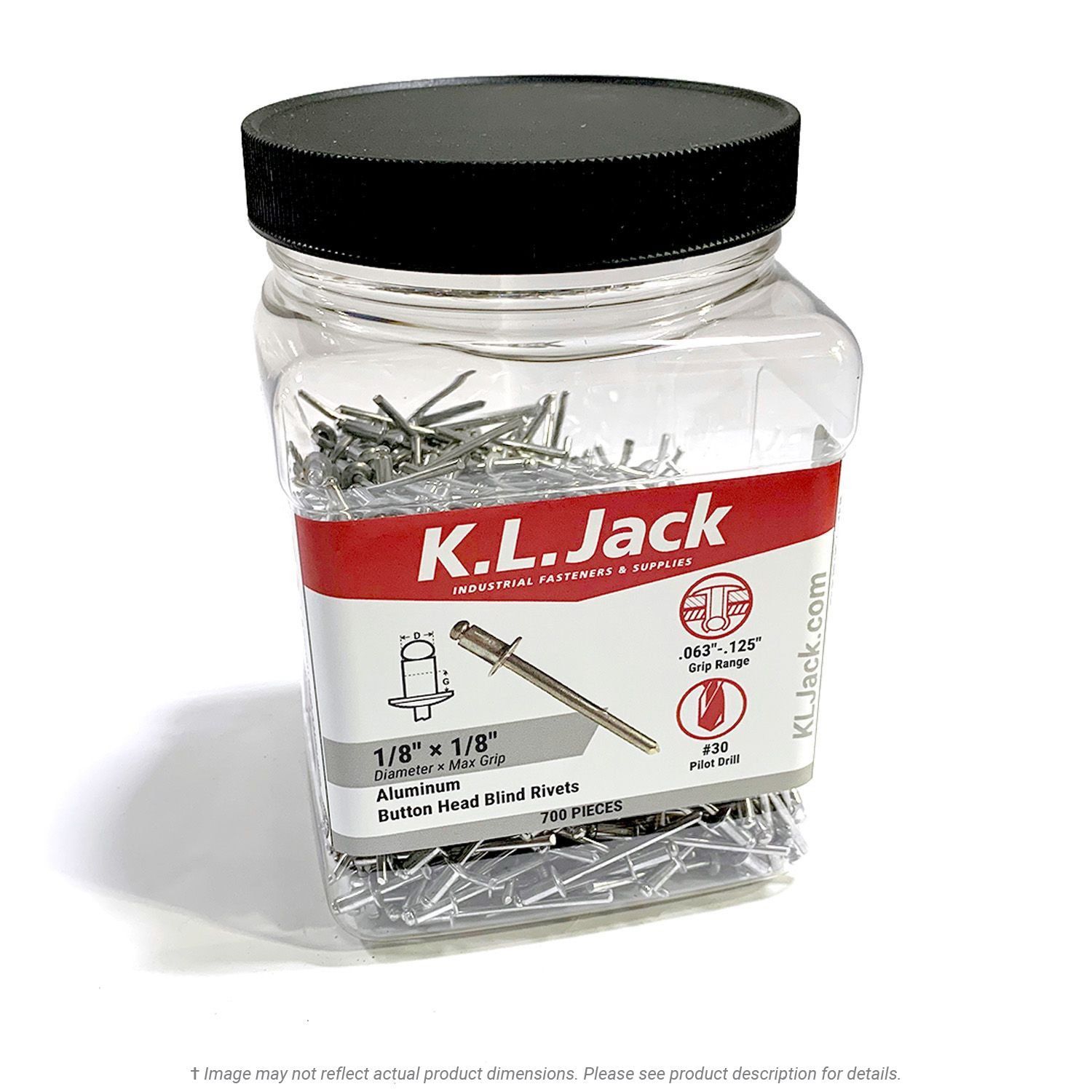 Aluminum Blind Rivets 1/8" - 1/8" Grip - 700 Per Jar