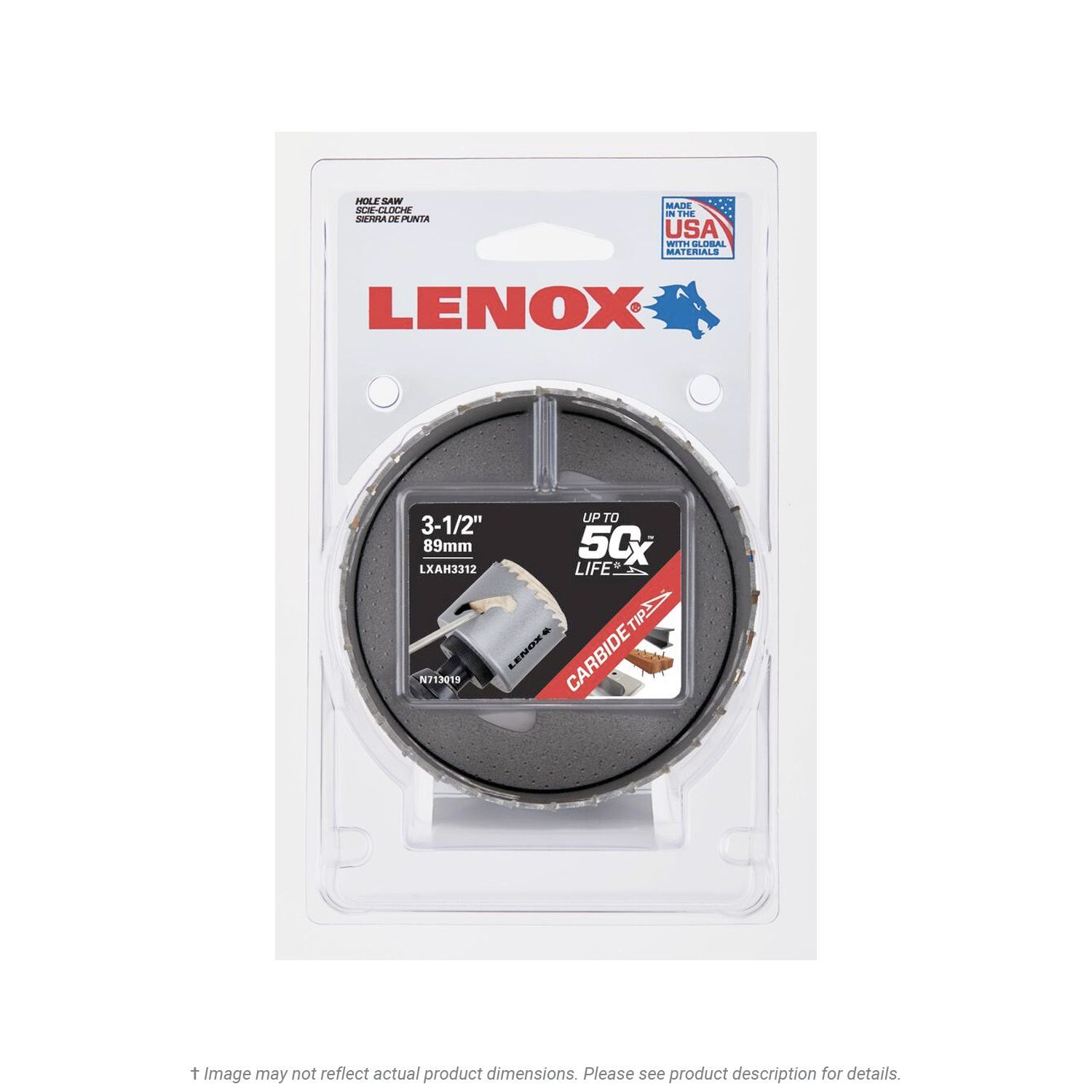 Lenox 3-1/2" Carbide Tipped Hole Saw, LXAH3312