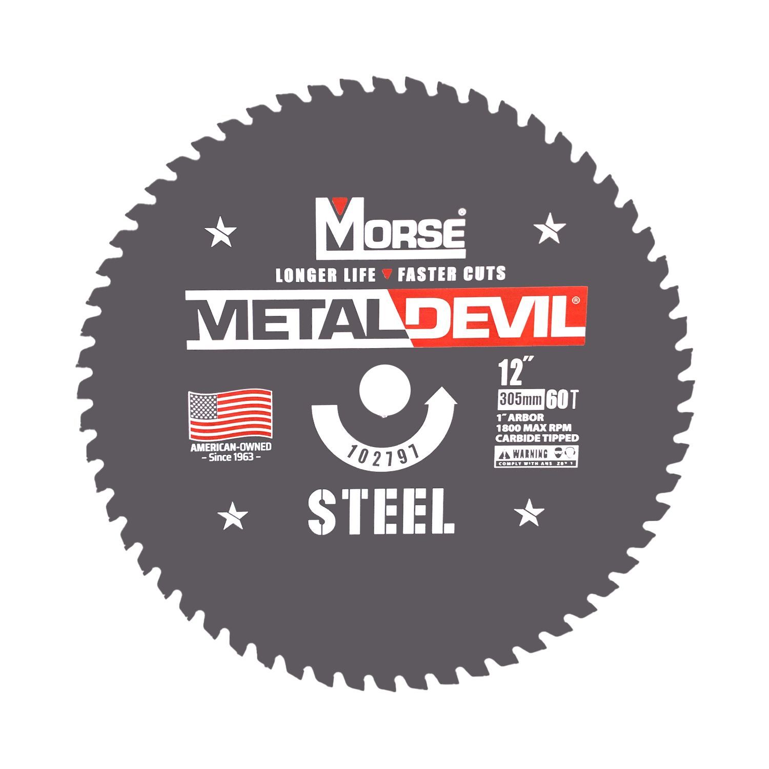 MK Morse 12" Metal Devil 102797 Steel Cutting Circular Saw Blade 60T, 1" Arbor