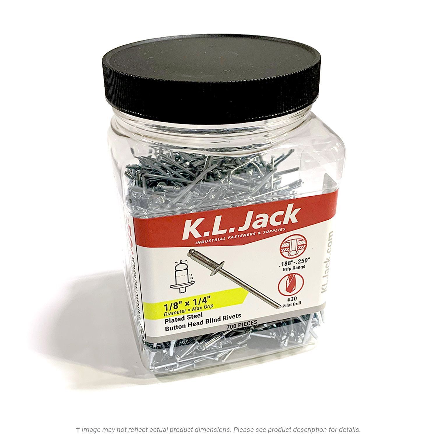 Steel Blind Rivets 1/8" x 1/4" Grip - 700 Per Jar