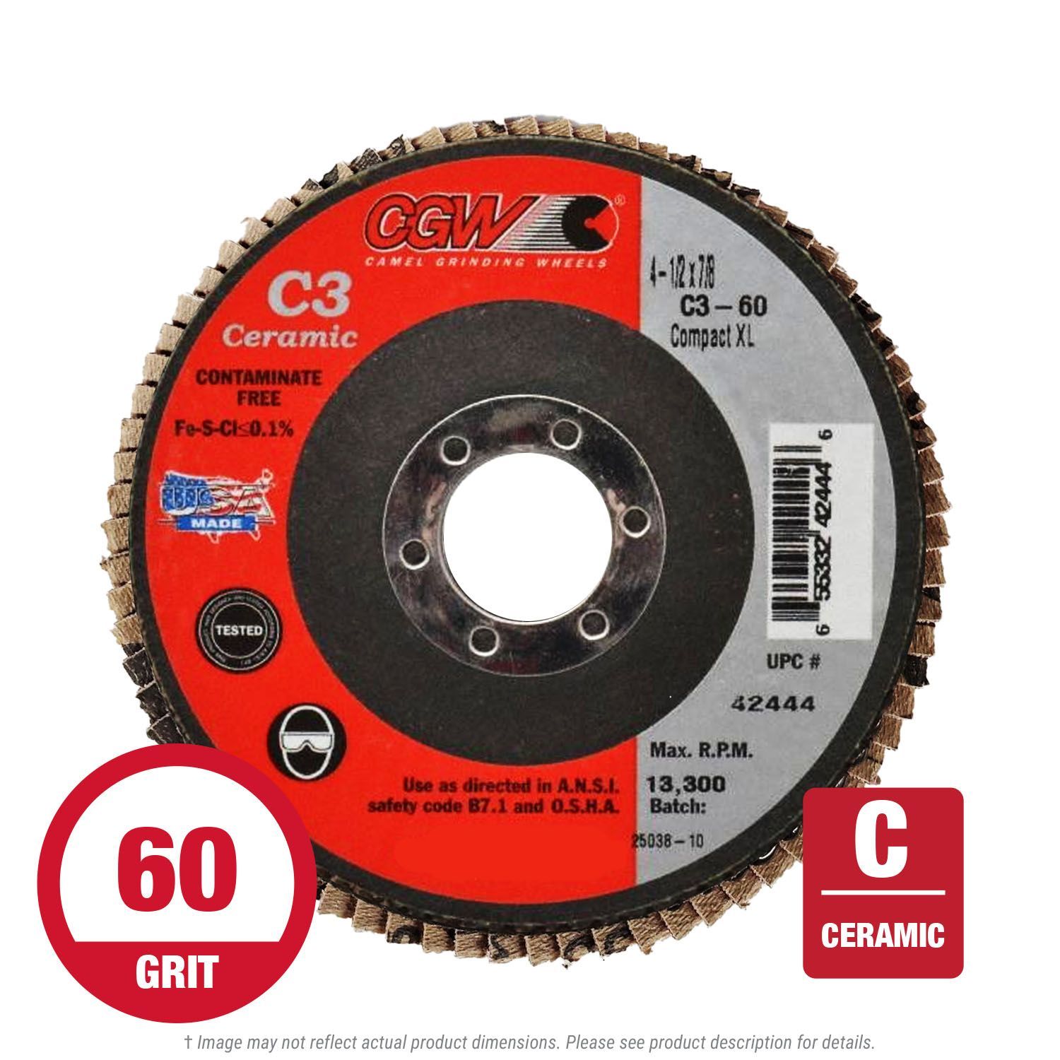 CGW 42444 C3 XL Flap Disc 4-1/2" x 7/8 T27 60G Ceramic 10 per Box