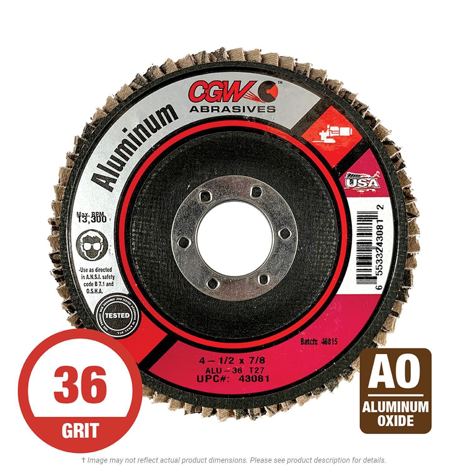 CGW 43081 Alum. Grinding Flap Disc 4-1/2" x 7/8 T27 36G Alum Oxide 10 per Box