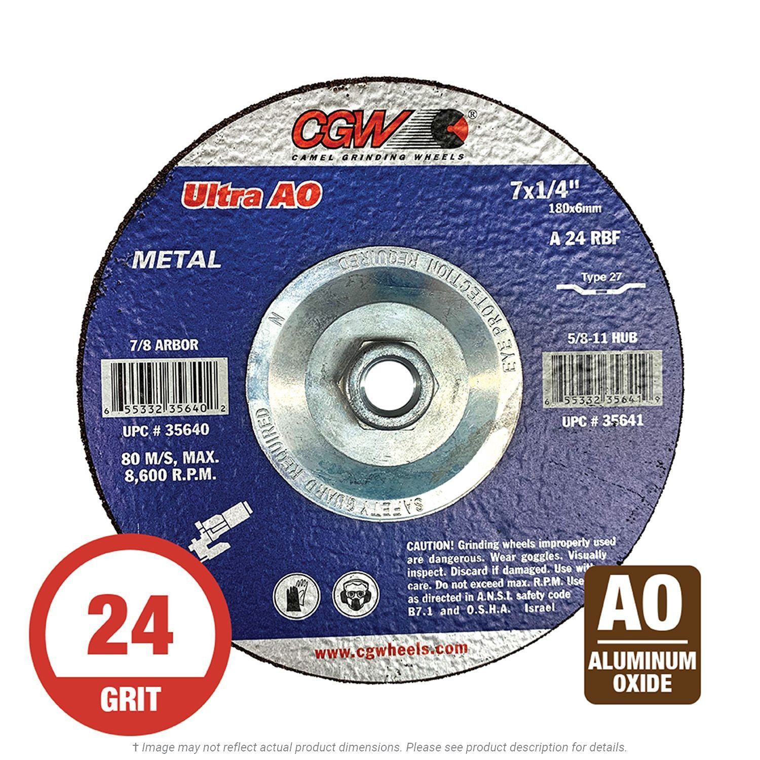 CGW 35641 Ultra AO Grinding Wheel 7" x 1/4" x 5/8"-11 T27 A24R 10 per Box