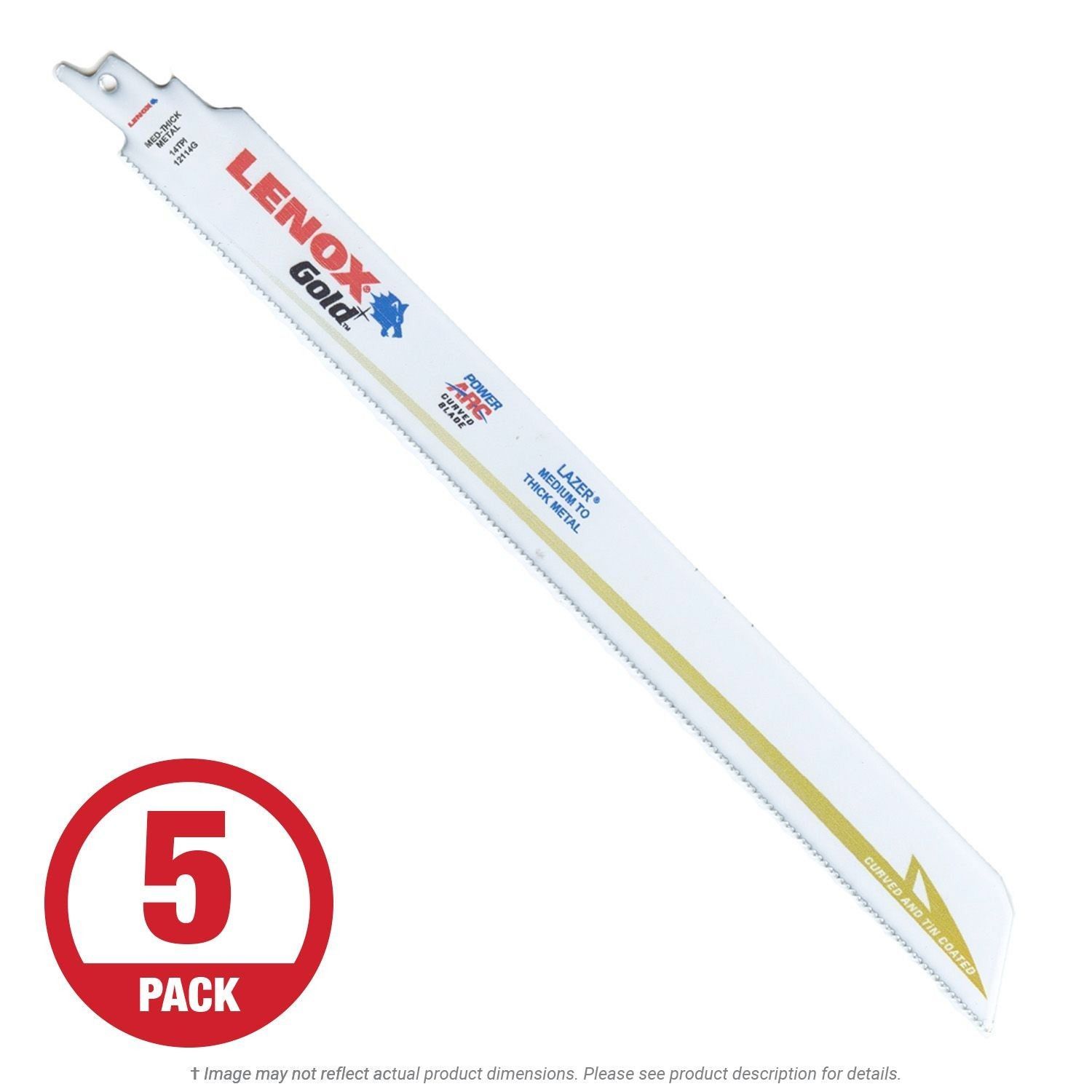 Lenox Gold 12114GR 12" x 14 TPI Heavy Duty Recip Saw Blade for Metal, 5-Pack