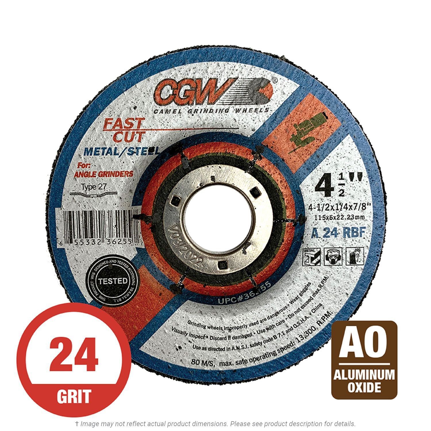 CGW 36255 A24R Grinding Wheel 4-1/2" x 1/4" x 7/8" T27 AO 25 per Box