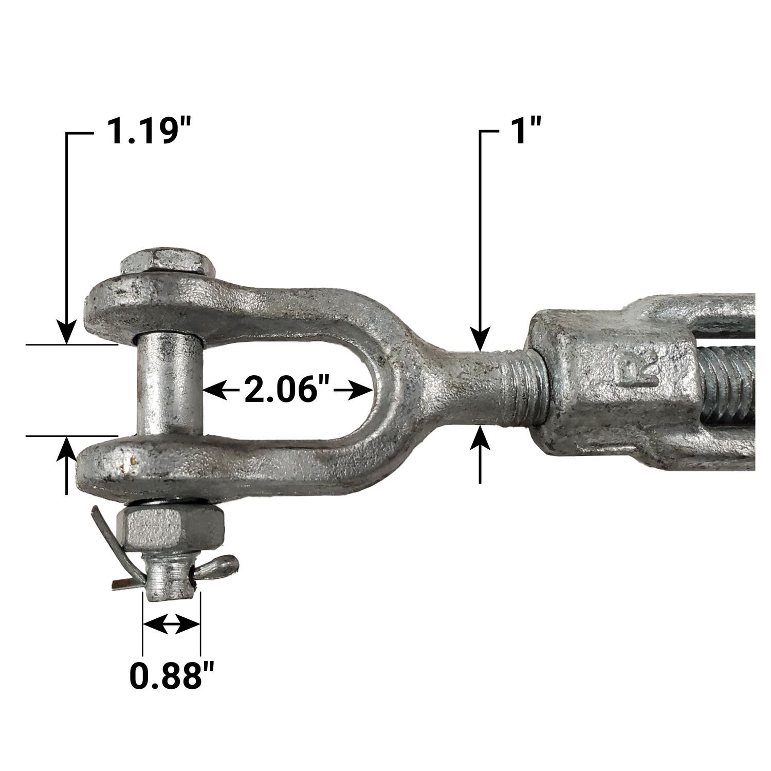 1" x 18" Hot Dip Galvanized Jaw & Jaw Turnbuckle