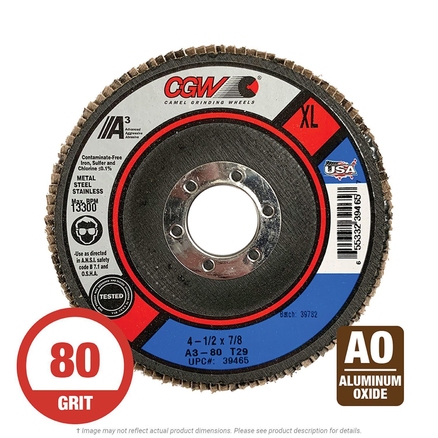 CGW 39465 All-Purpose XL Flap Disc 4-1/2" x 7/8 T29 80G Alum Oxide 10 per Box