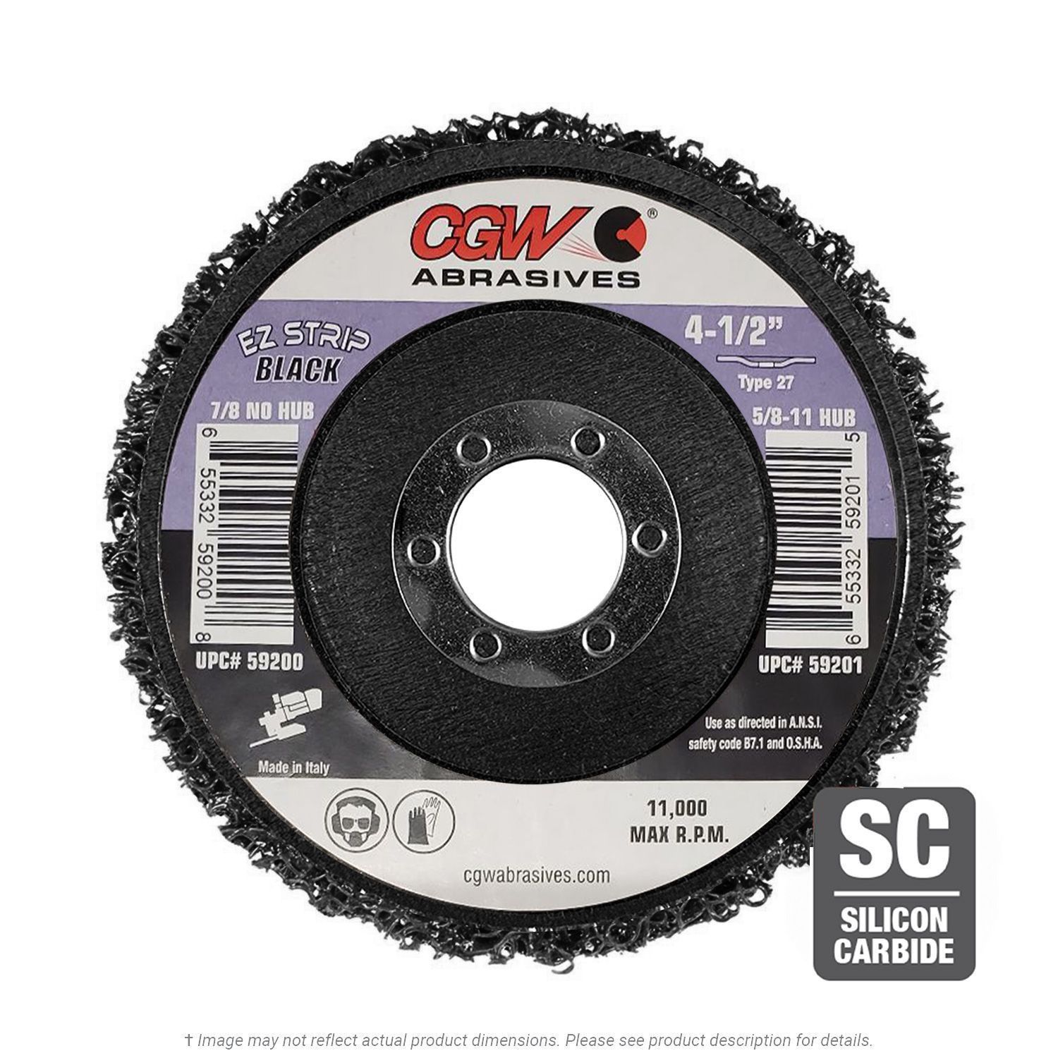 CGW 59200 EZ Strip Wheel 4-1/2" x 7/8" Sil Carbide Coarse Black 10 per Box