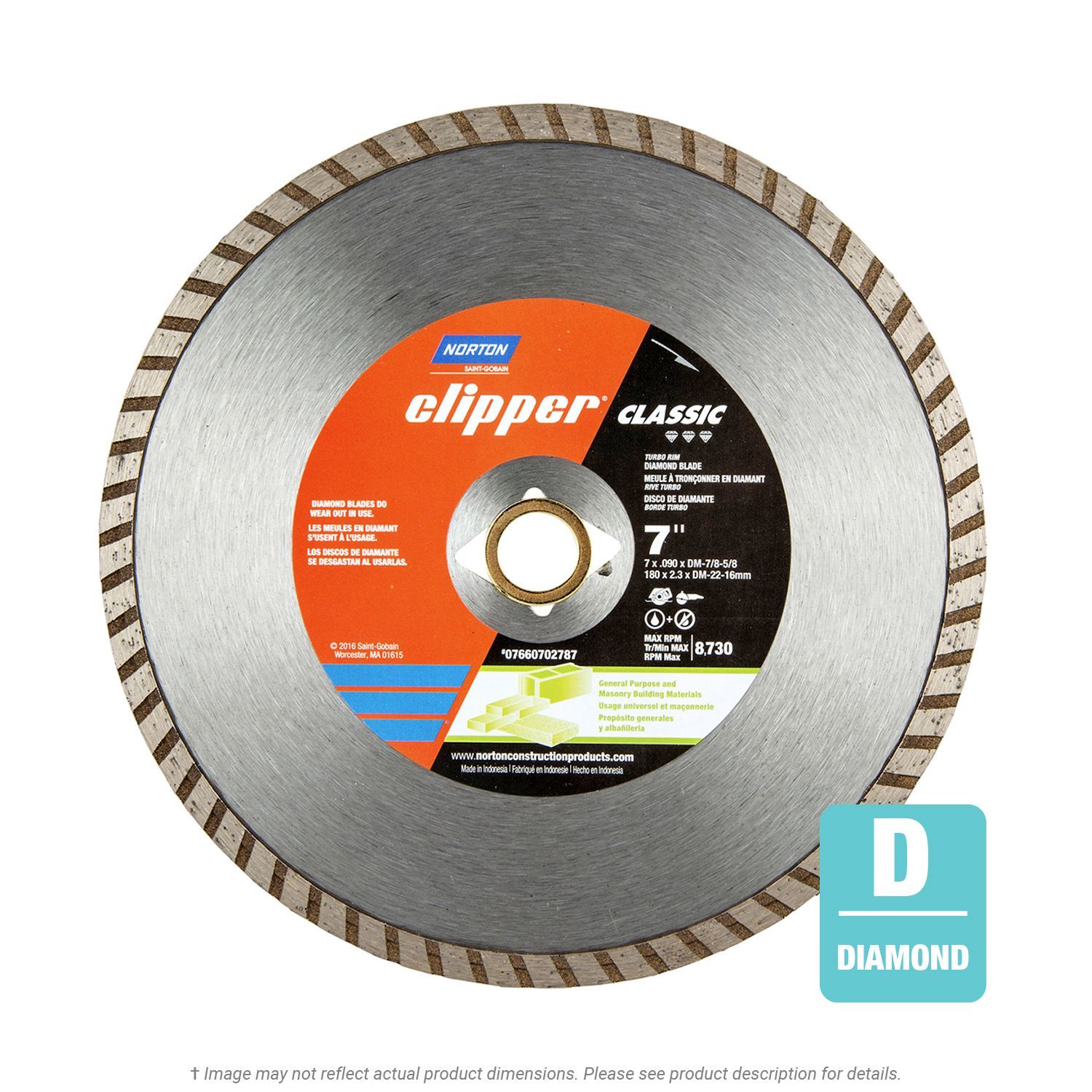 Norton Clipper 7" x .090" x DM 7/8"- 5/8" Turbo Rim Dry Diamond Tile Blade