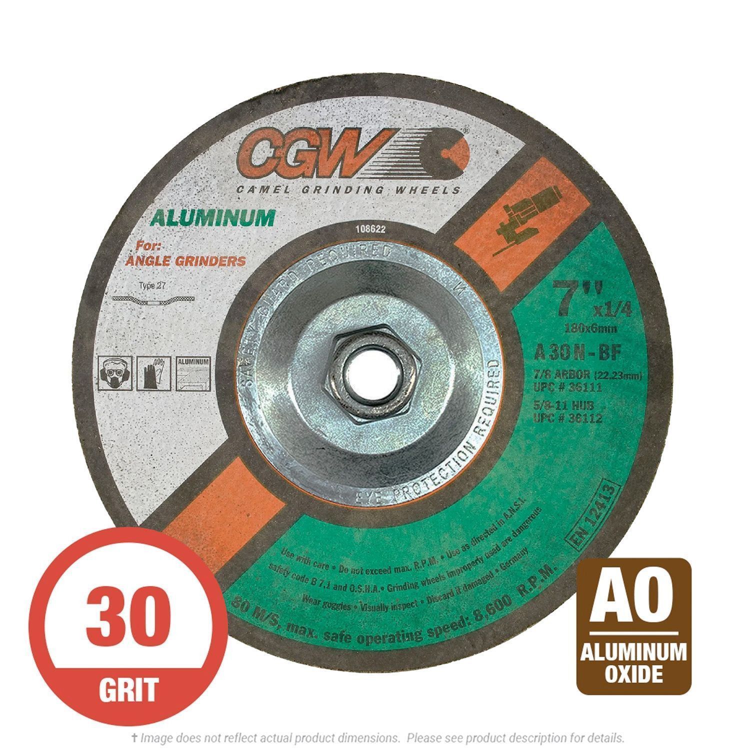 CGW 36112 Aluminum 7" x 1/4" x 5/8"-11 Grinding Wheel T27 A30N 10 per Box