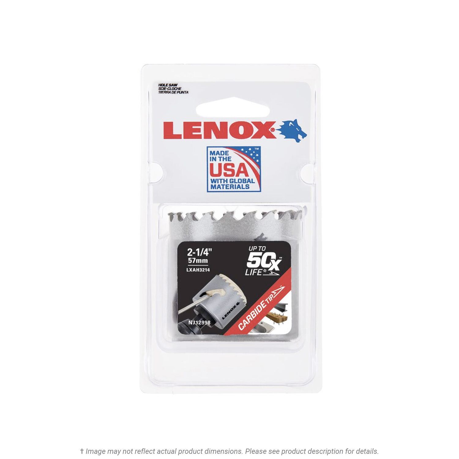 Lenox 2-1/4" Carbide Tipped Hole Saw, LXAH3214