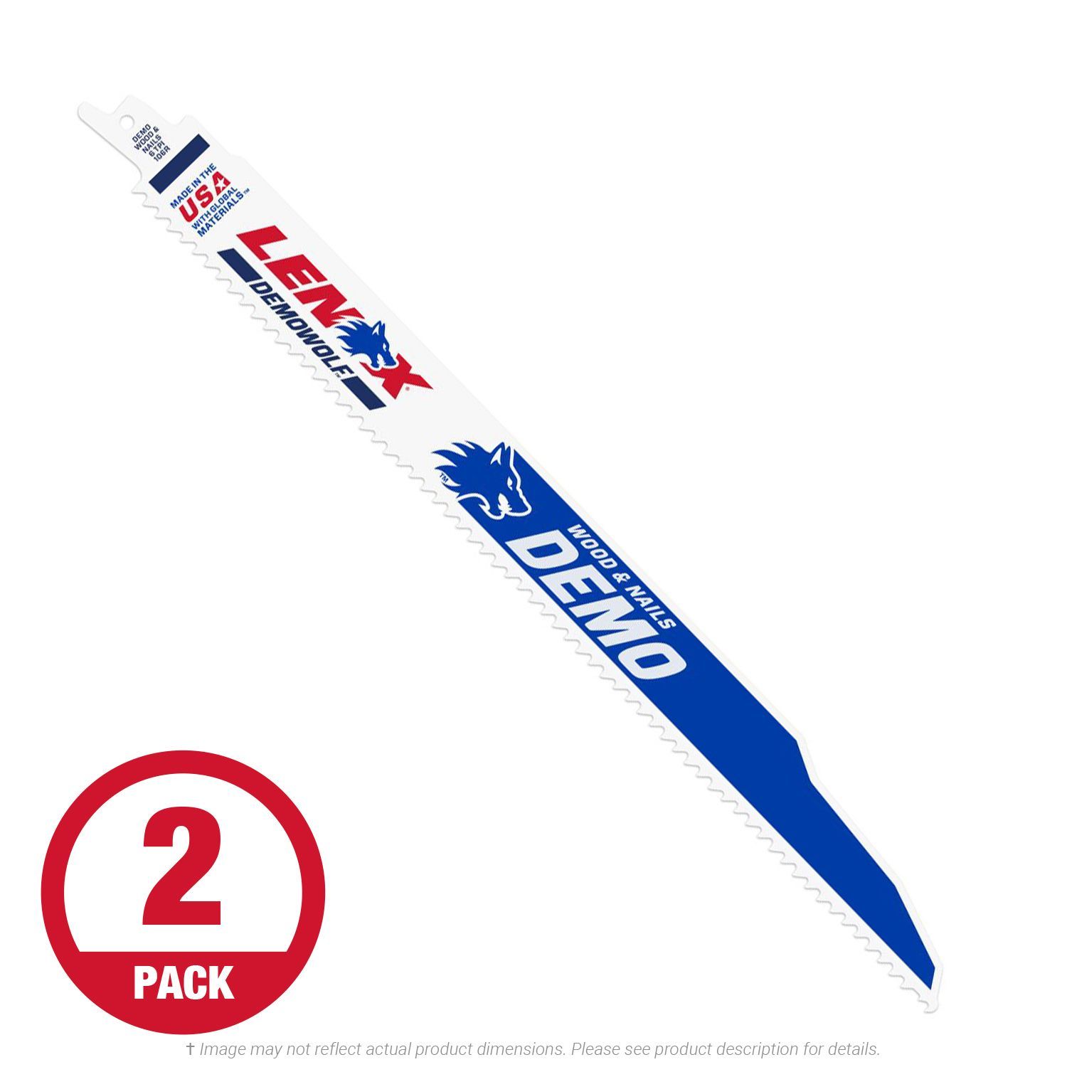 Lenox 106R - 12" x 6 TPI Demolition Bi-Metal Recip Blade for Wood, 2-pack