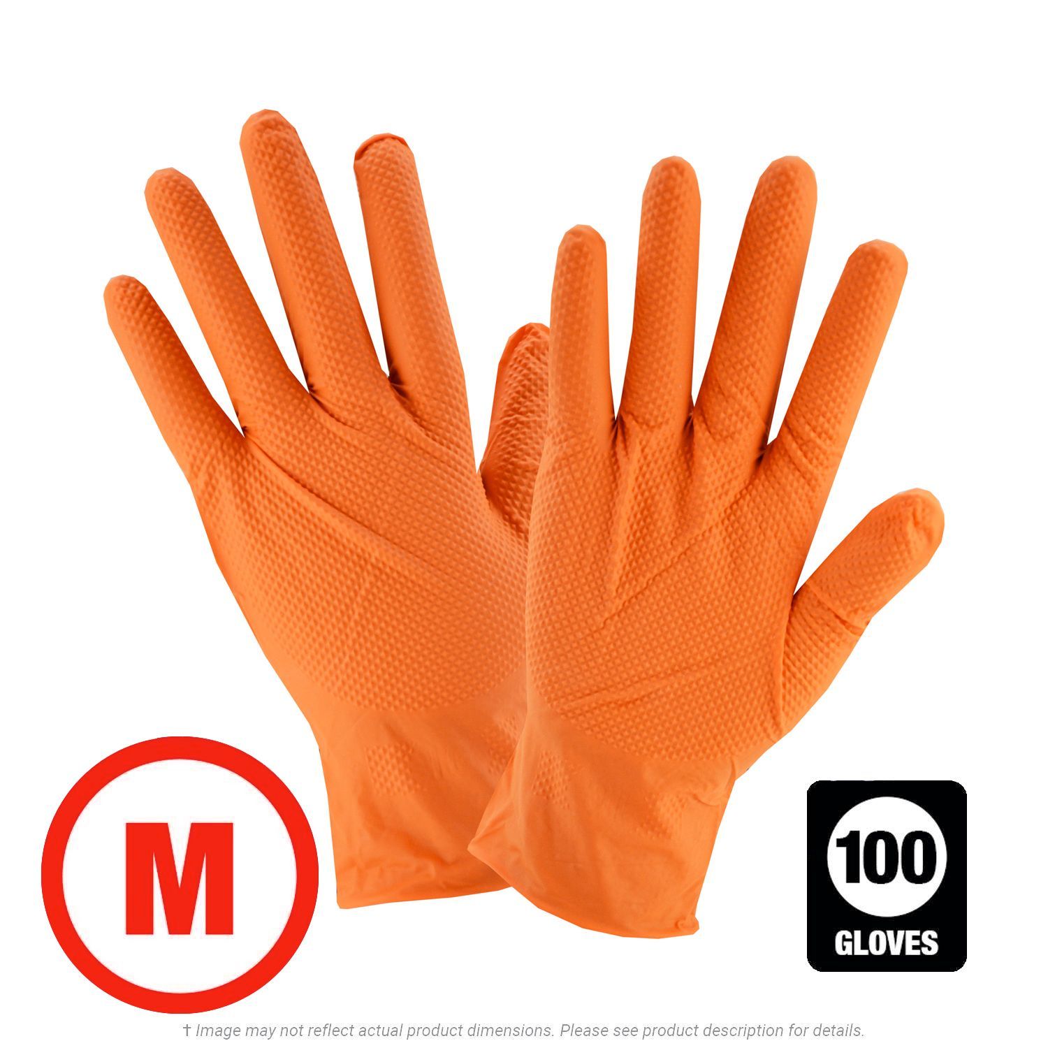 Nitrile Gloves Micro Diamond Grip, Orange, 7 - 8 Mil, Box of 100, Medium