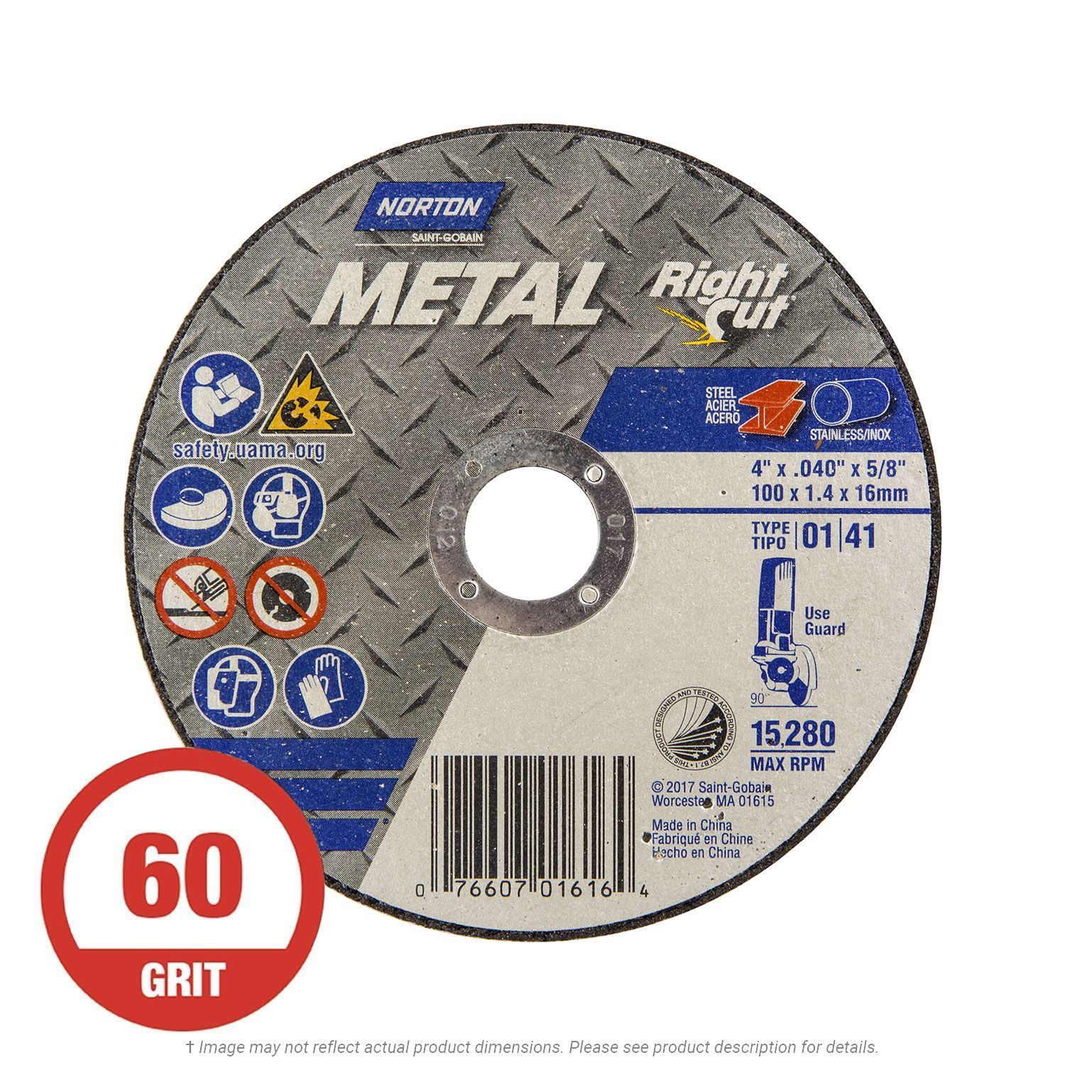 Norton 07660701617 RightCut 4-1/2" x .040" x 7/8" Cut-Off Wheel T1 60G AO 25 Per Box