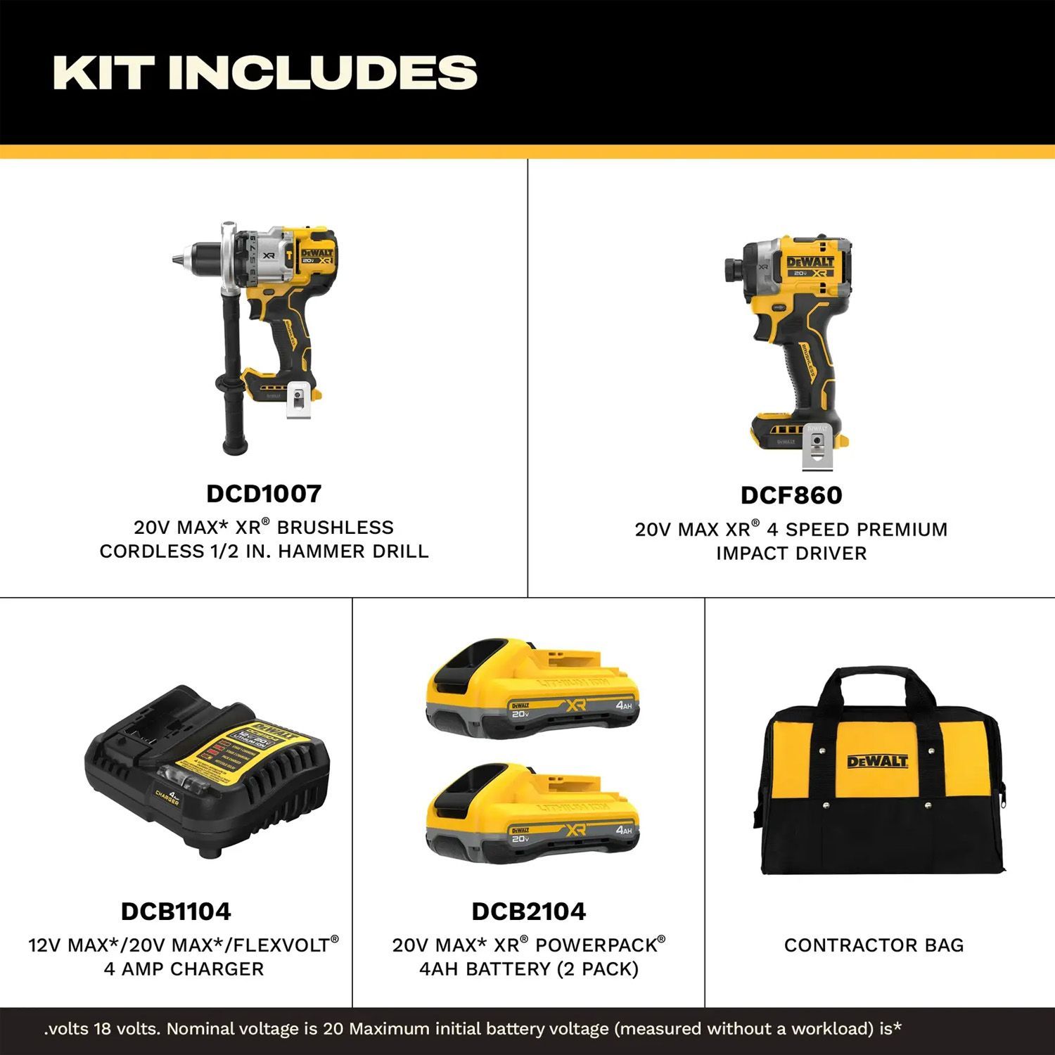 Dewalt 20V MAX XR 2-Tool 1/2" Hammer Drill And High Torque 1/4" Impact Driver 4.0Ah Combo Kit
