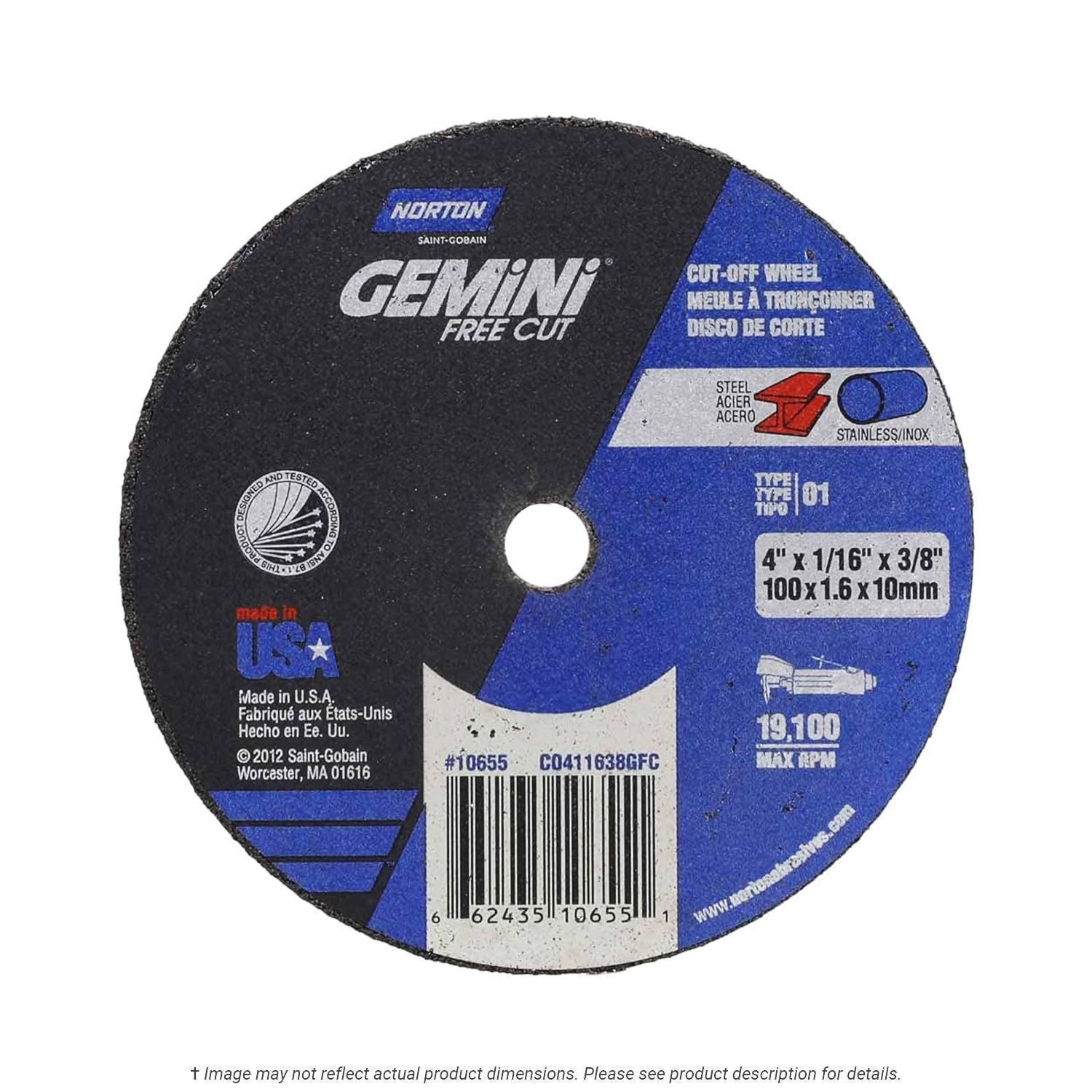 Norton 66243510655 Gemini 4" x 1/16" x 3/8" T1 36G AO 25 Per Box