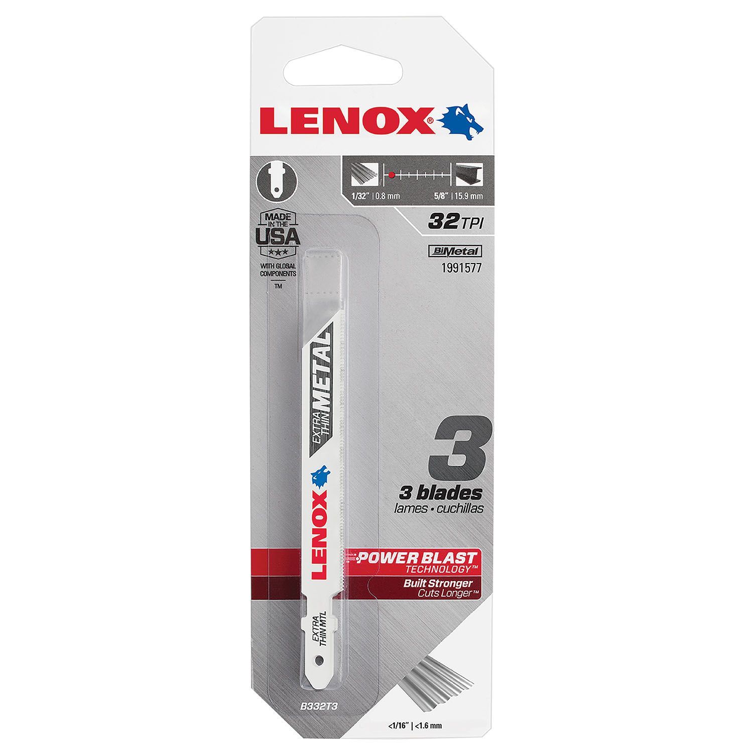 Lenox 3-5/8" T-Shank Jigsaw Blade 32 Tooth - 3 per Pack