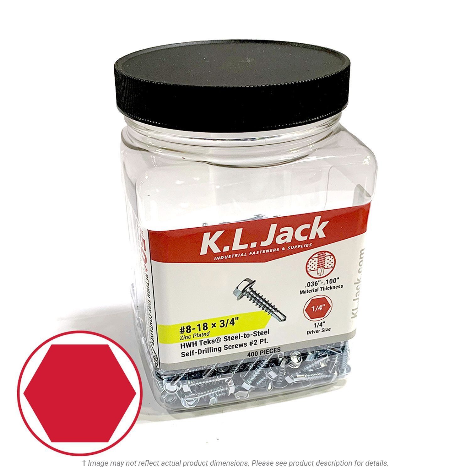 #8 x 3/4" Zinc Plated Hex Washer Head Tek Screws - 400 Per Jar