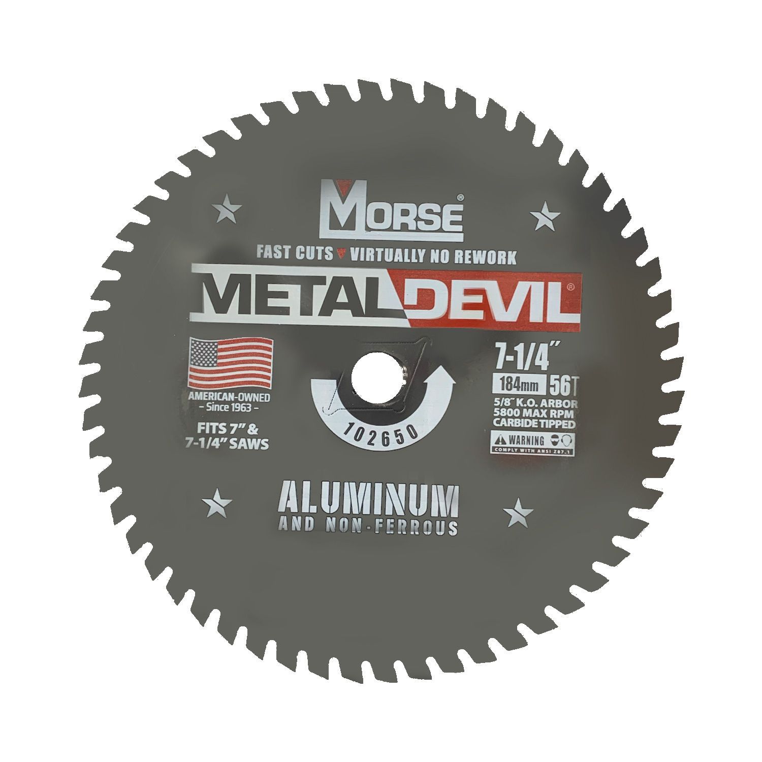 MK Morse 7-1/4" Metal Devil 102650 Aluminum Cutting Circular Saw Blade 56T, 5/8" KO Arbor