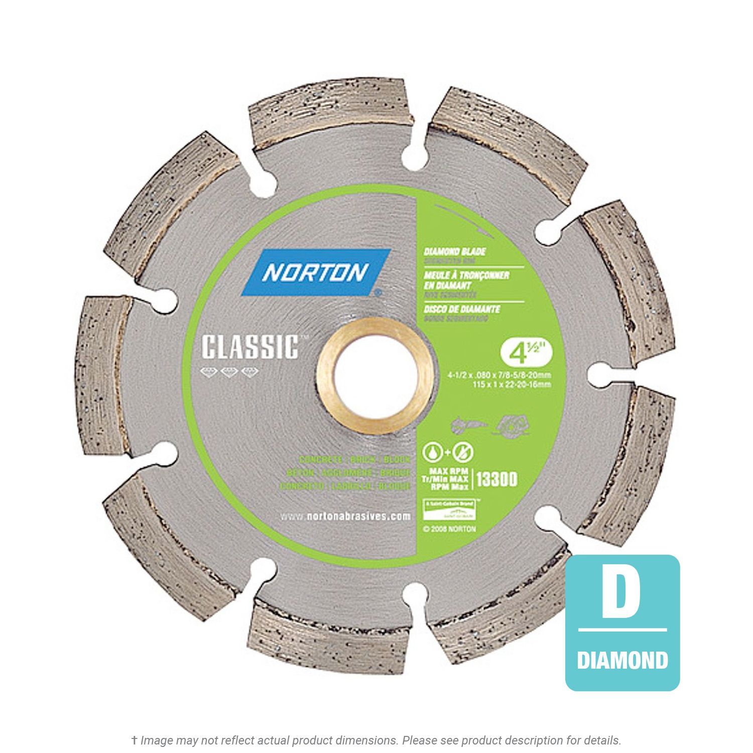 Norton Clipper 4-1/2" x .080" x 7/8"- 5/8"- 20mm Dry Diamond Blade